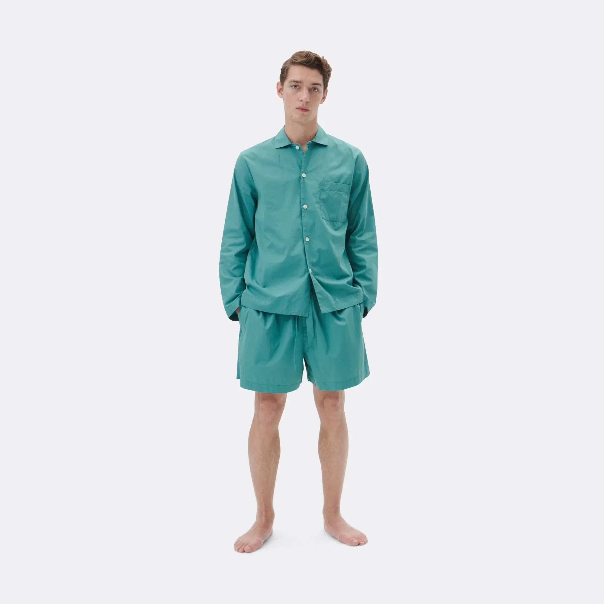 TEKLA Pyjama Shorts - Vintage Green Cotton Poplin