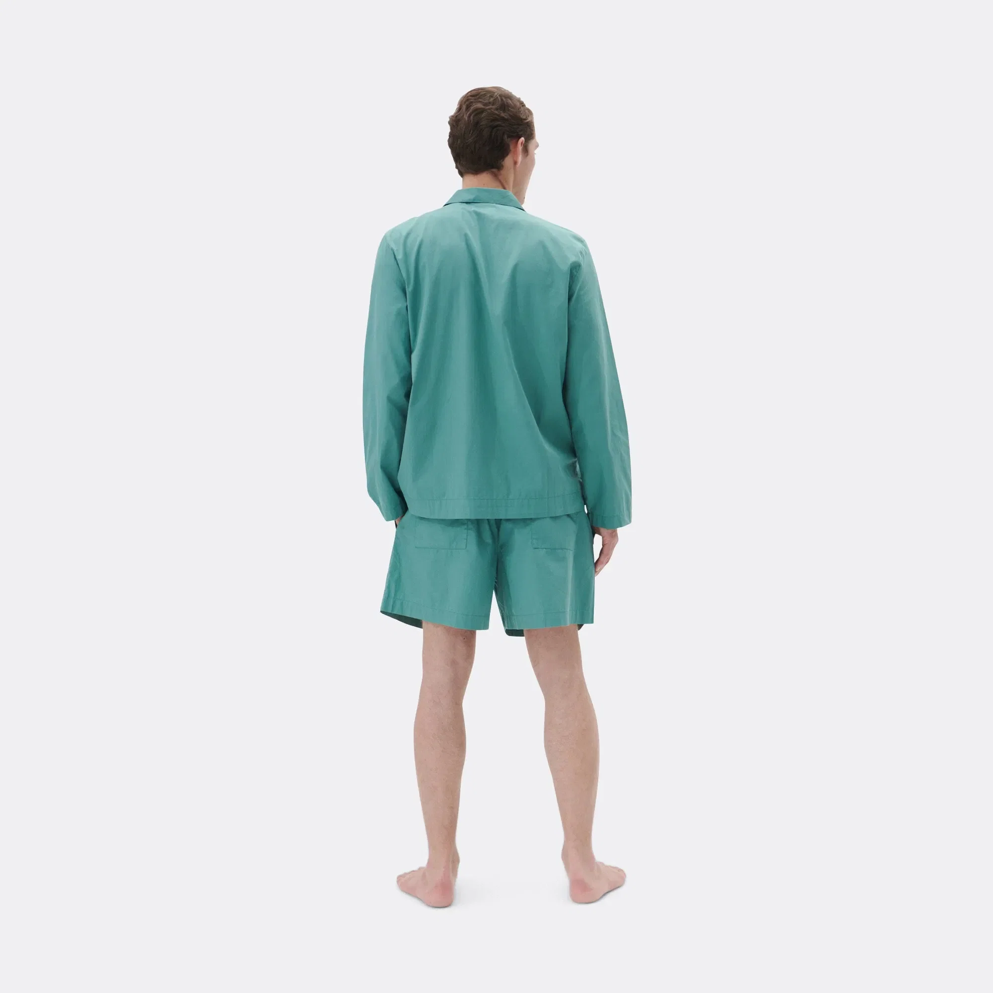 TEKLA Pyjama Shorts - Vintage Green Cotton Poplin