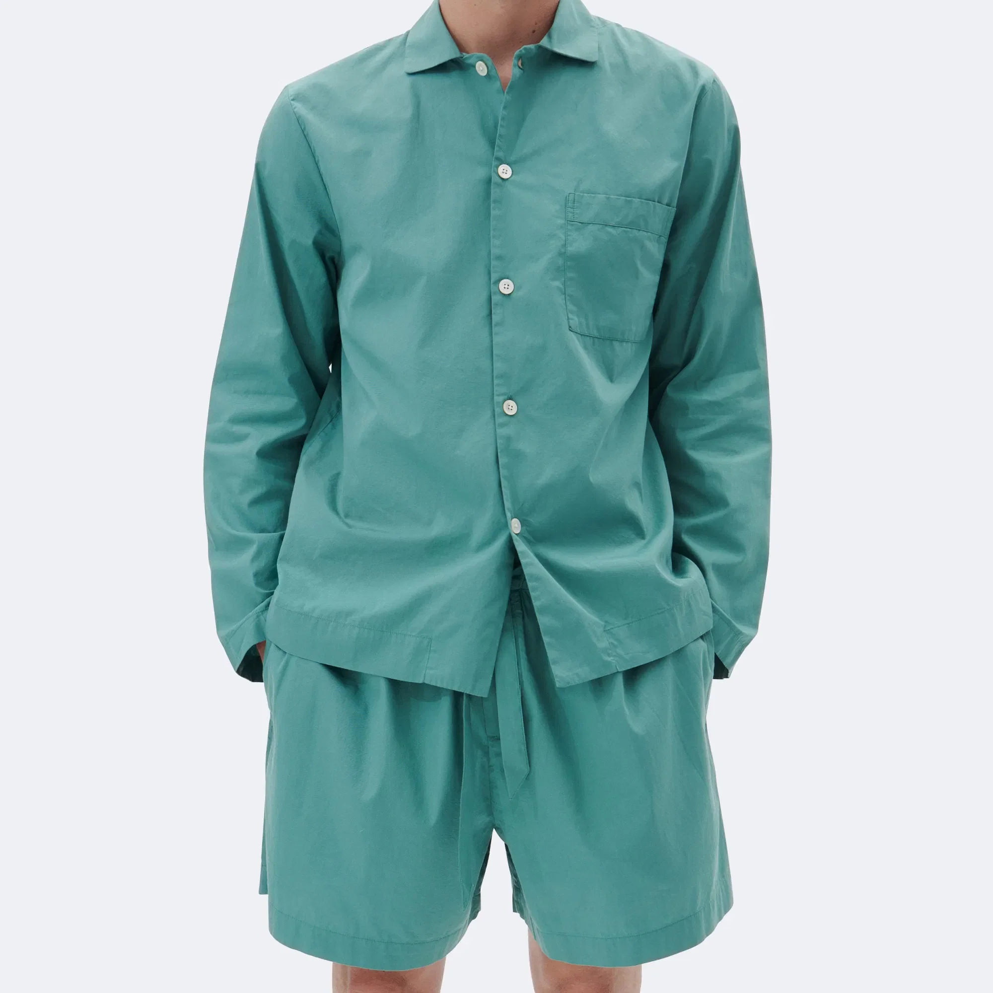 TEKLA Pyjama Shorts - Vintage Green Cotton Poplin