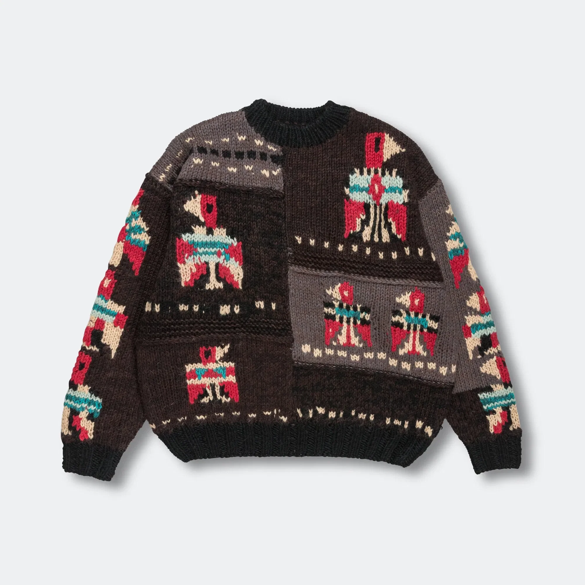 KAPITAL Hand Knit STD Cowichan Crew Sweater - Charcoal