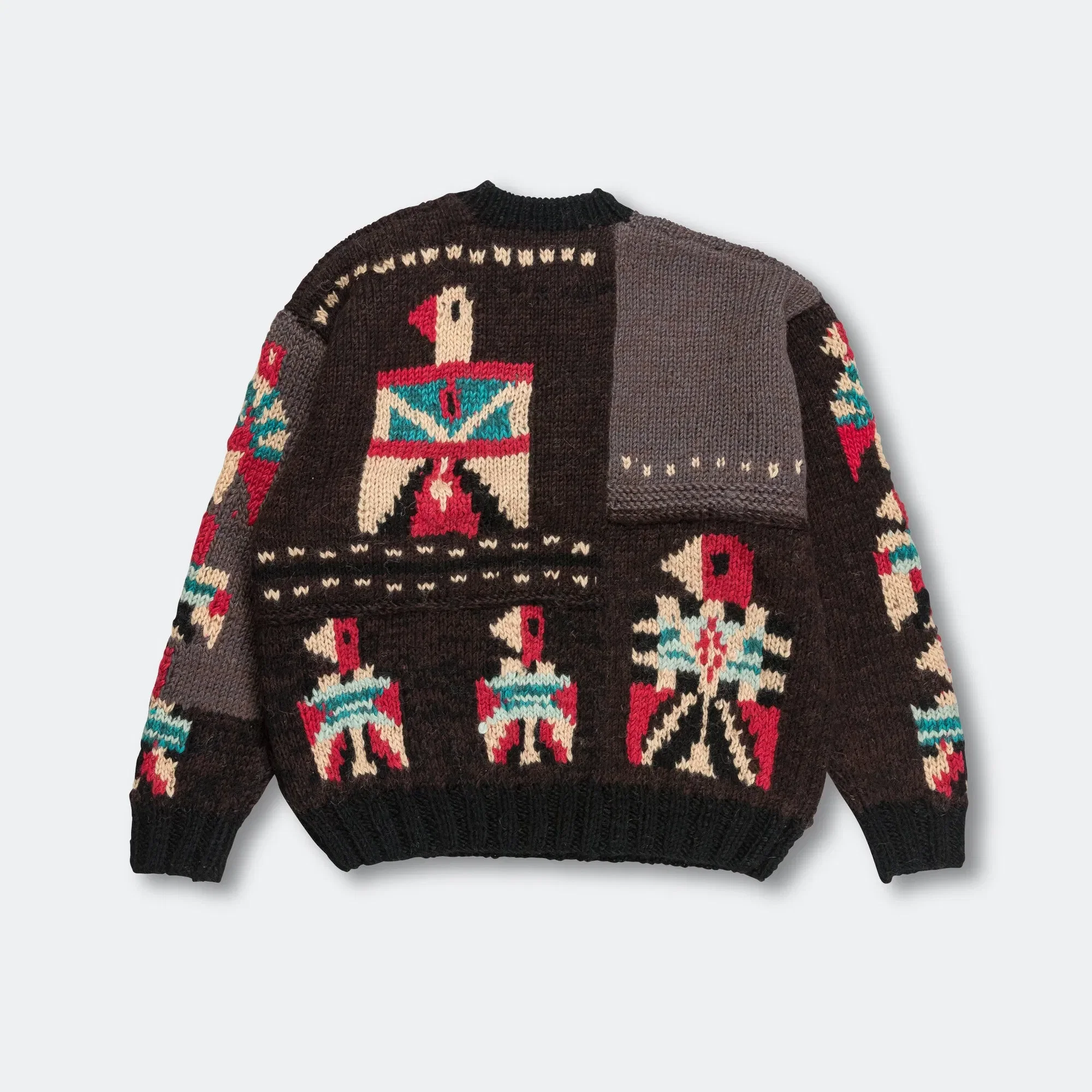 KAPITAL Hand Knit STD Cowichan Crew Sweater - Charcoal
