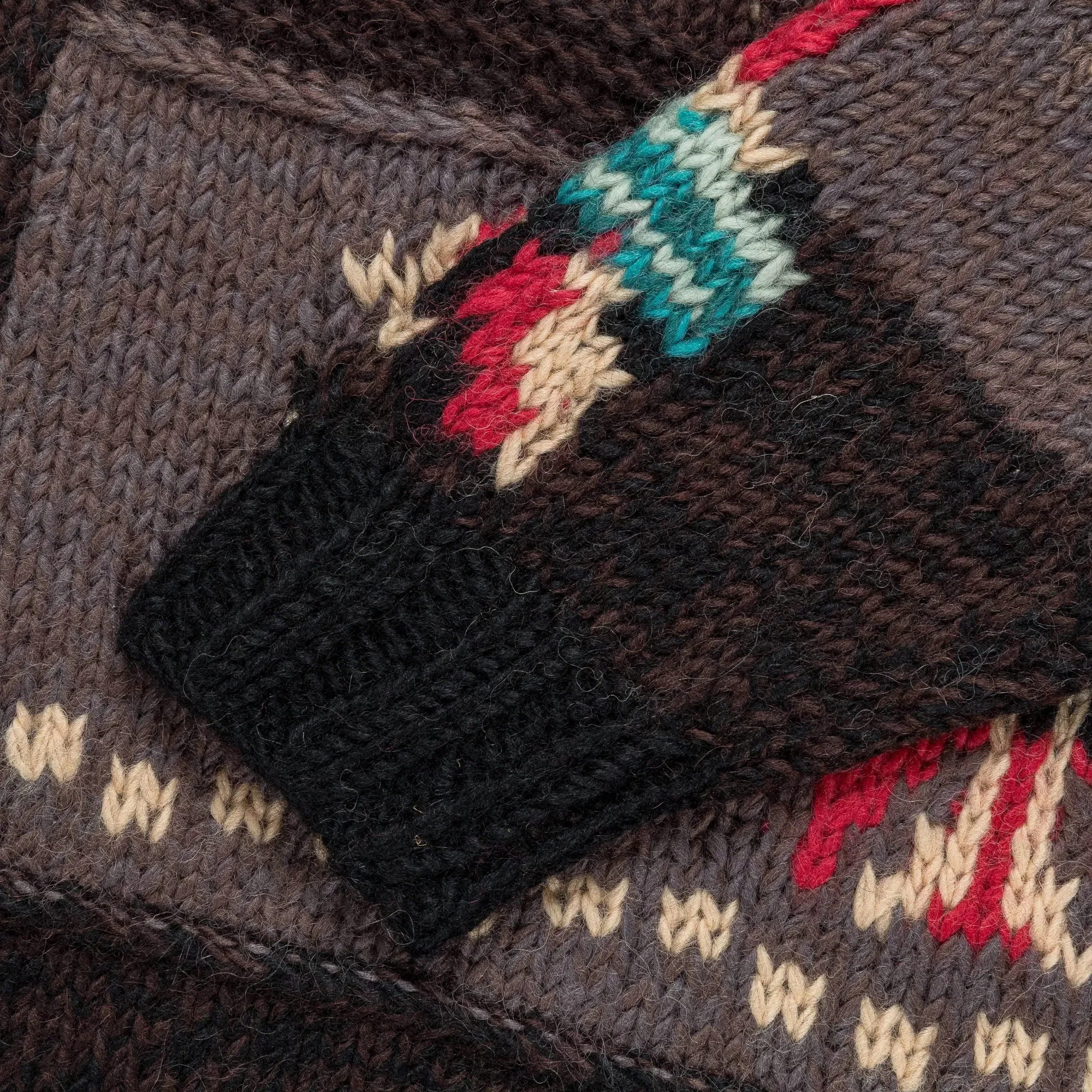 KAPITAL Hand Knit STD Cowichan Crew Sweater - Charcoal