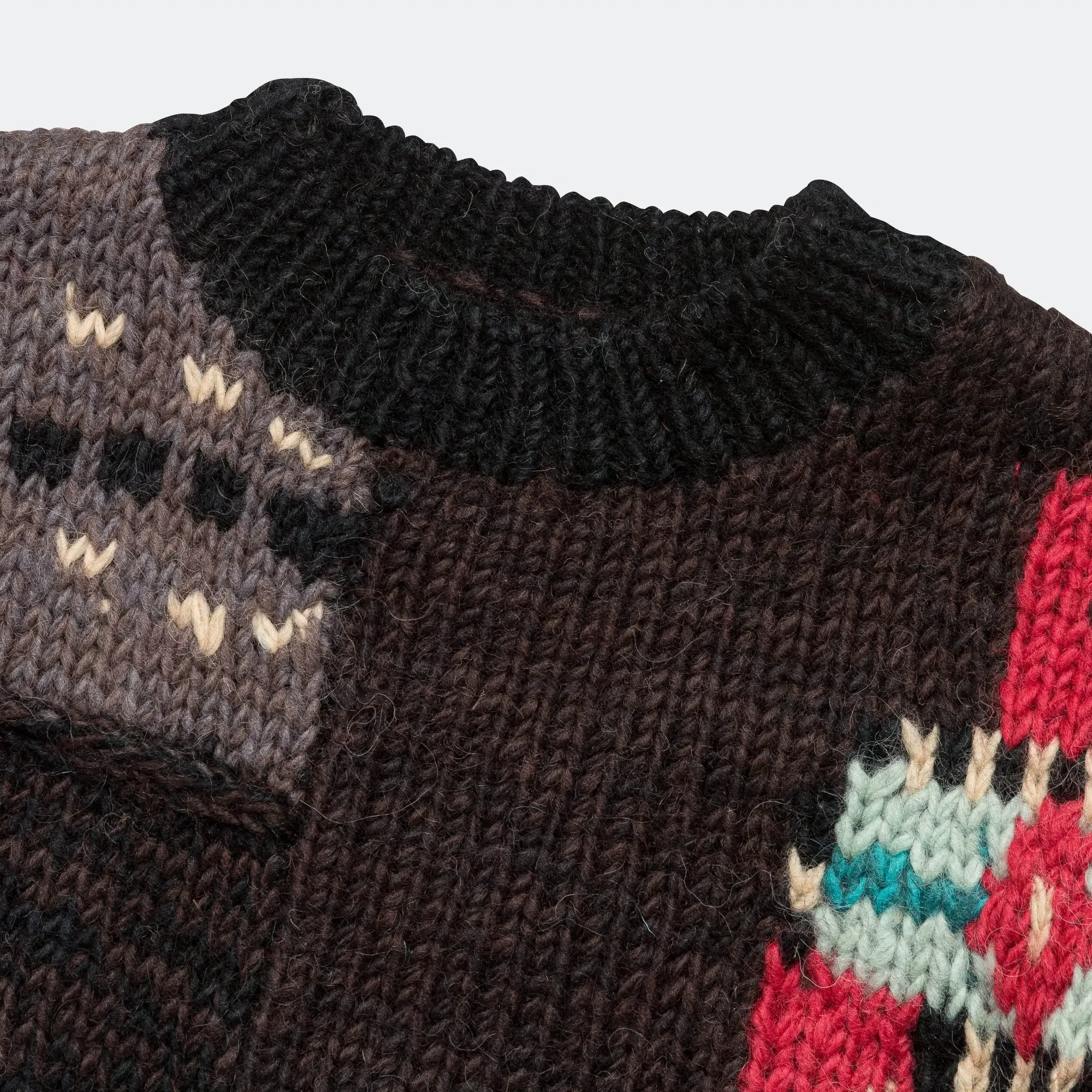KAPITAL Hand Knit STD Cowichan Crew Sweater - Charcoal