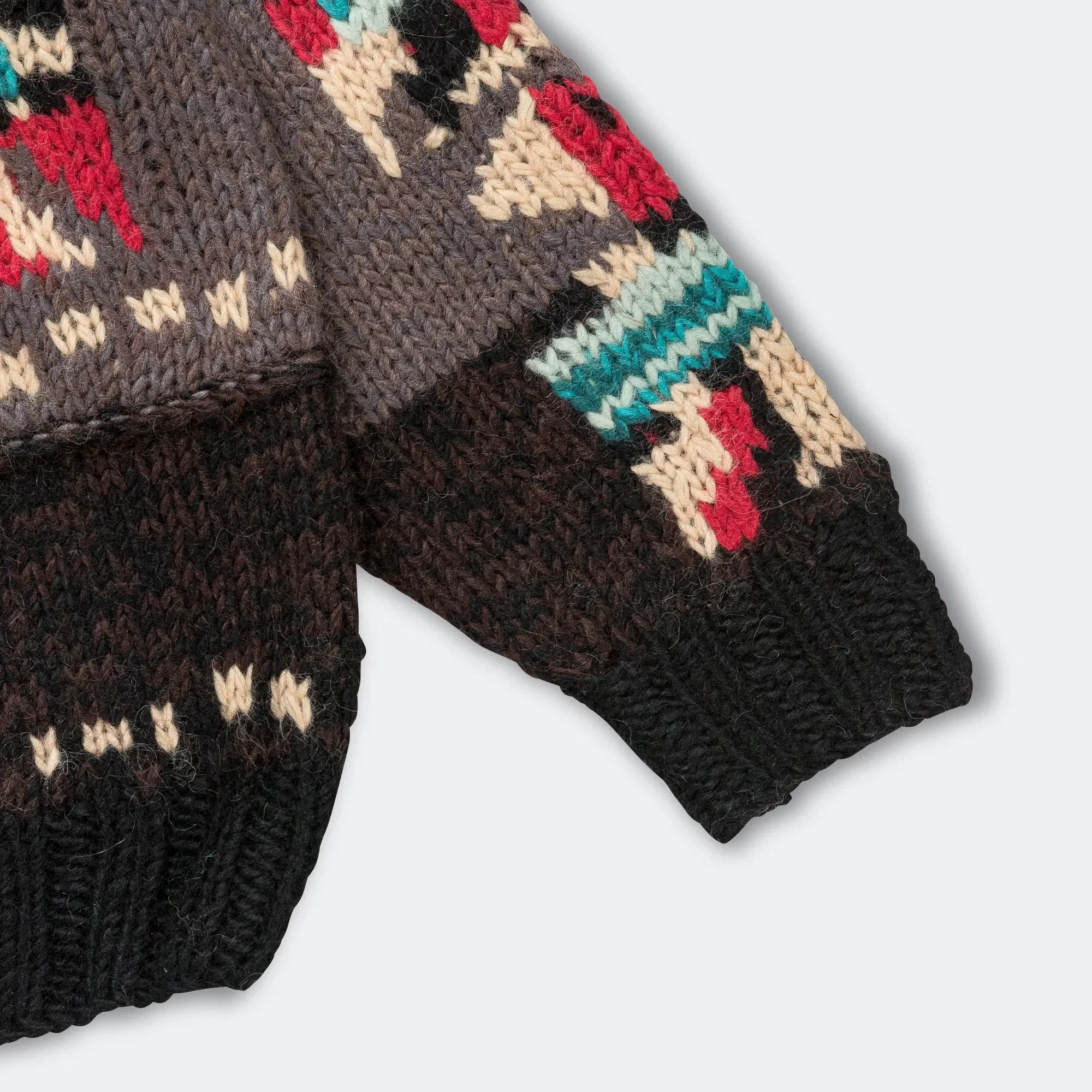 KAPITAL Hand Knit STD Cowichan Crew Sweater - Charcoal