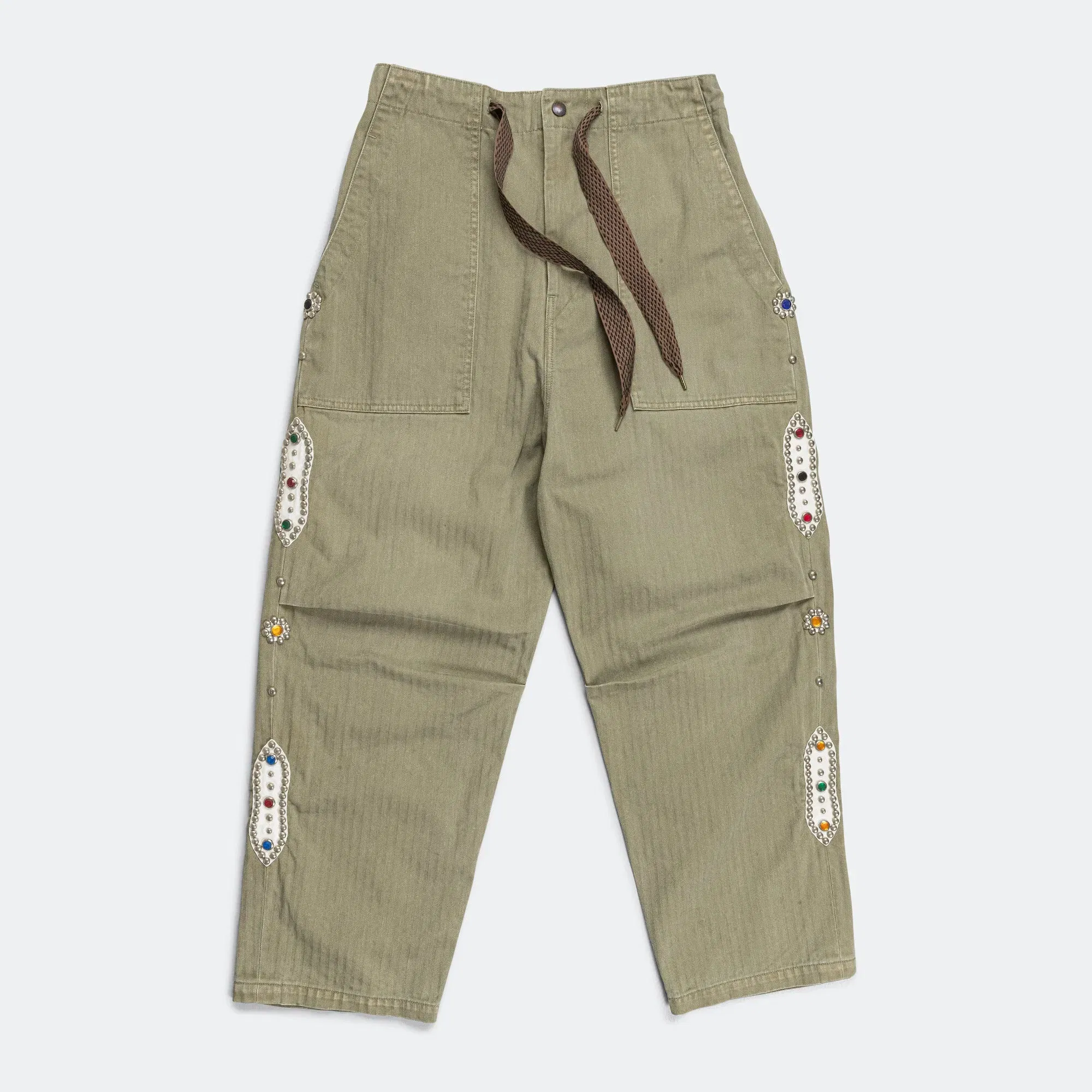 KAPITAL Sulfur Herringbone EASY BAKER Pants (STUDS Remake) - Khaki