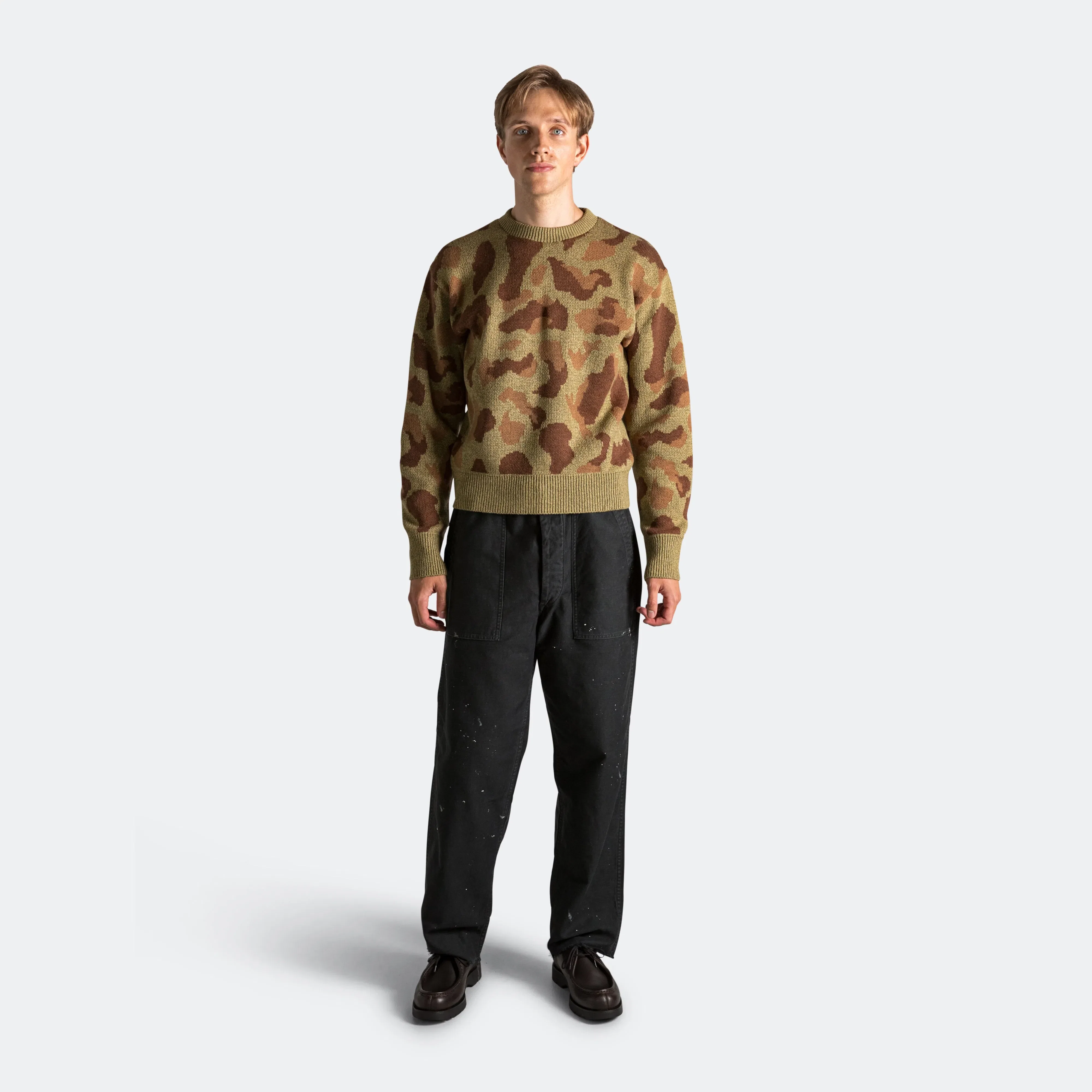 KAPITAL 5G Camo Knit Vintage Crew Sweater - Khaki