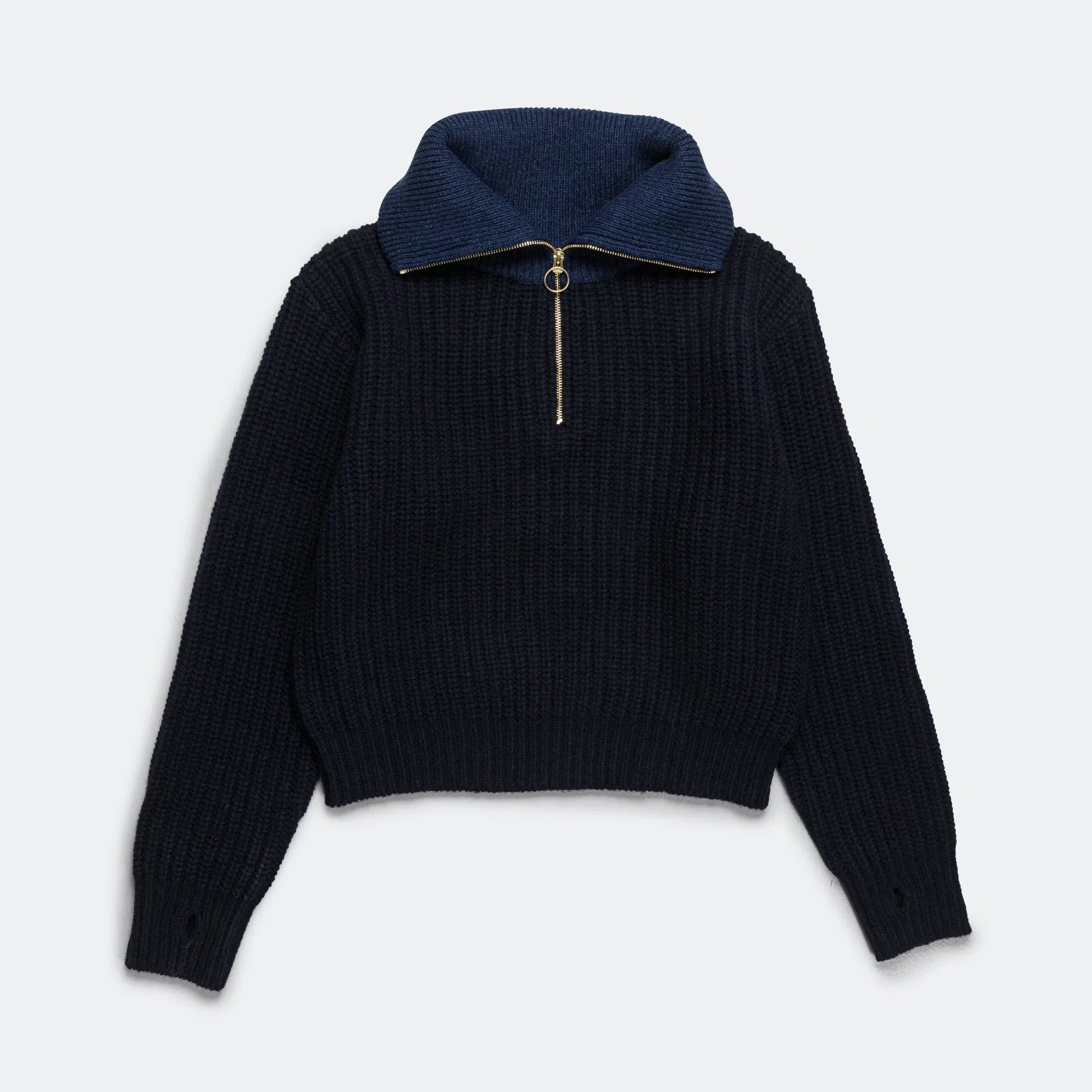 KAPITAL 3G Wool Cable Knit ZIP UP Pullover - Navy