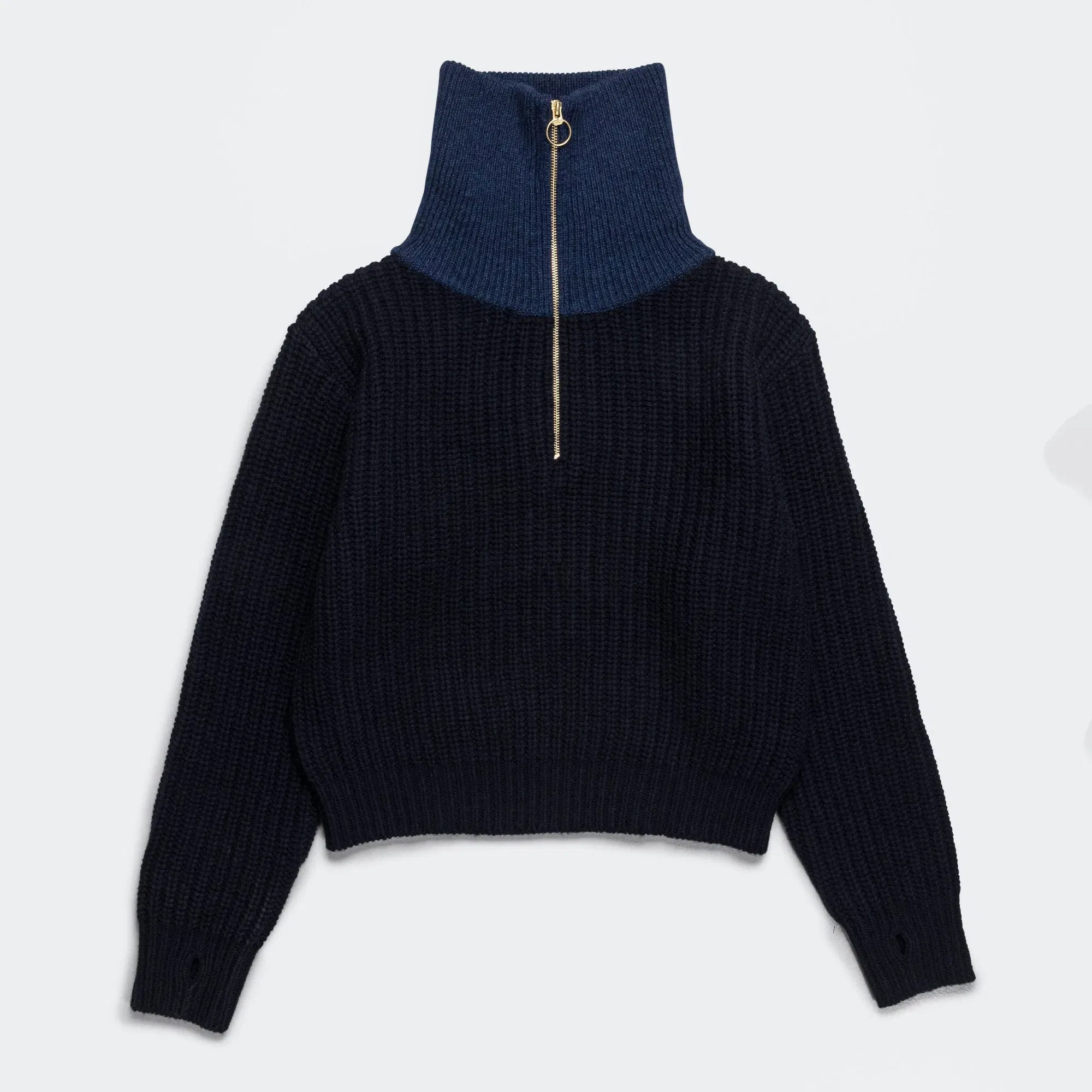 KAPITAL 3G Wool Cable Knit ZIP UP Pullover - Navy