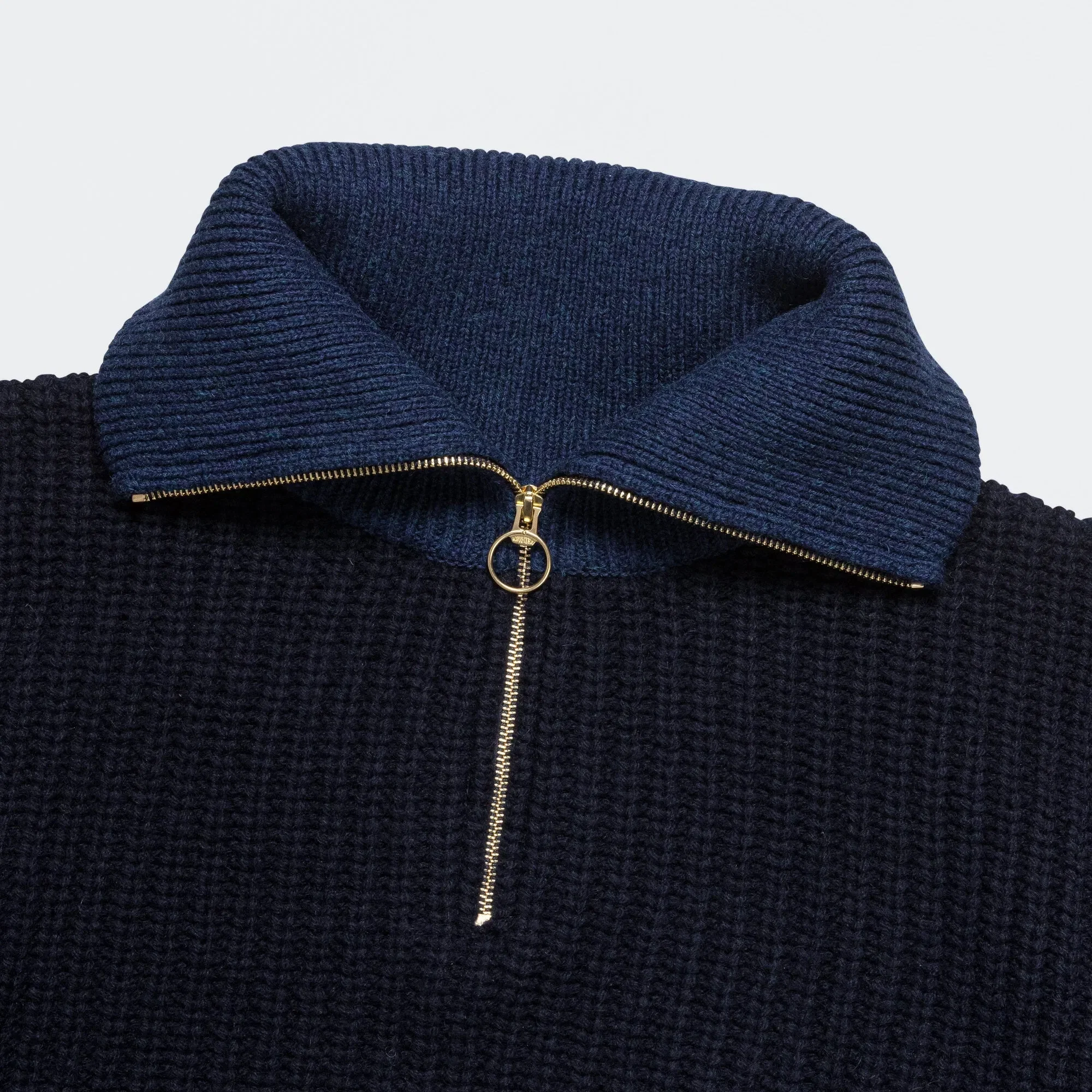 KAPITAL 3G Wool Cable Knit ZIP UP Pullover - Navy