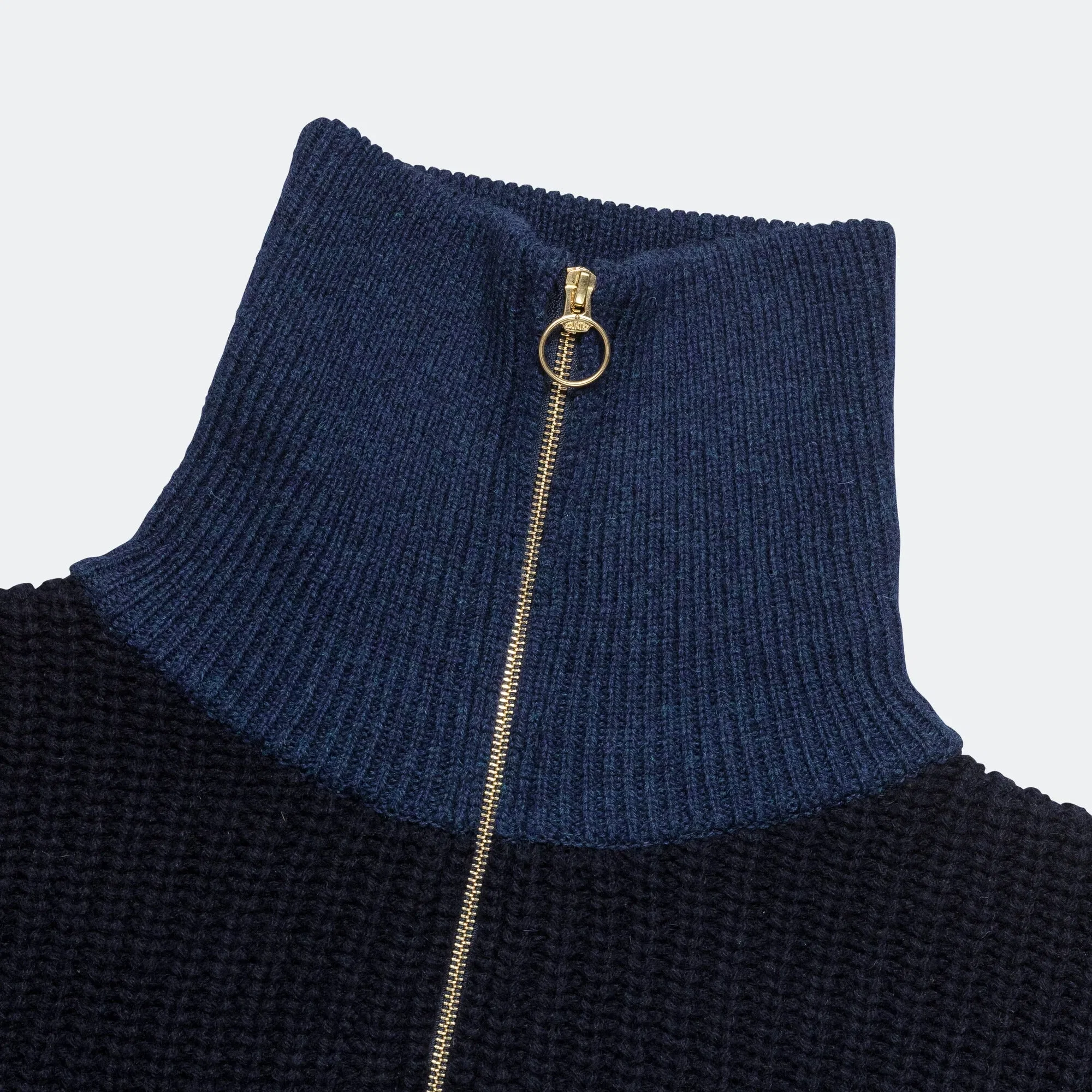 KAPITAL 3G Wool Cable Knit ZIP UP Pullover - Navy