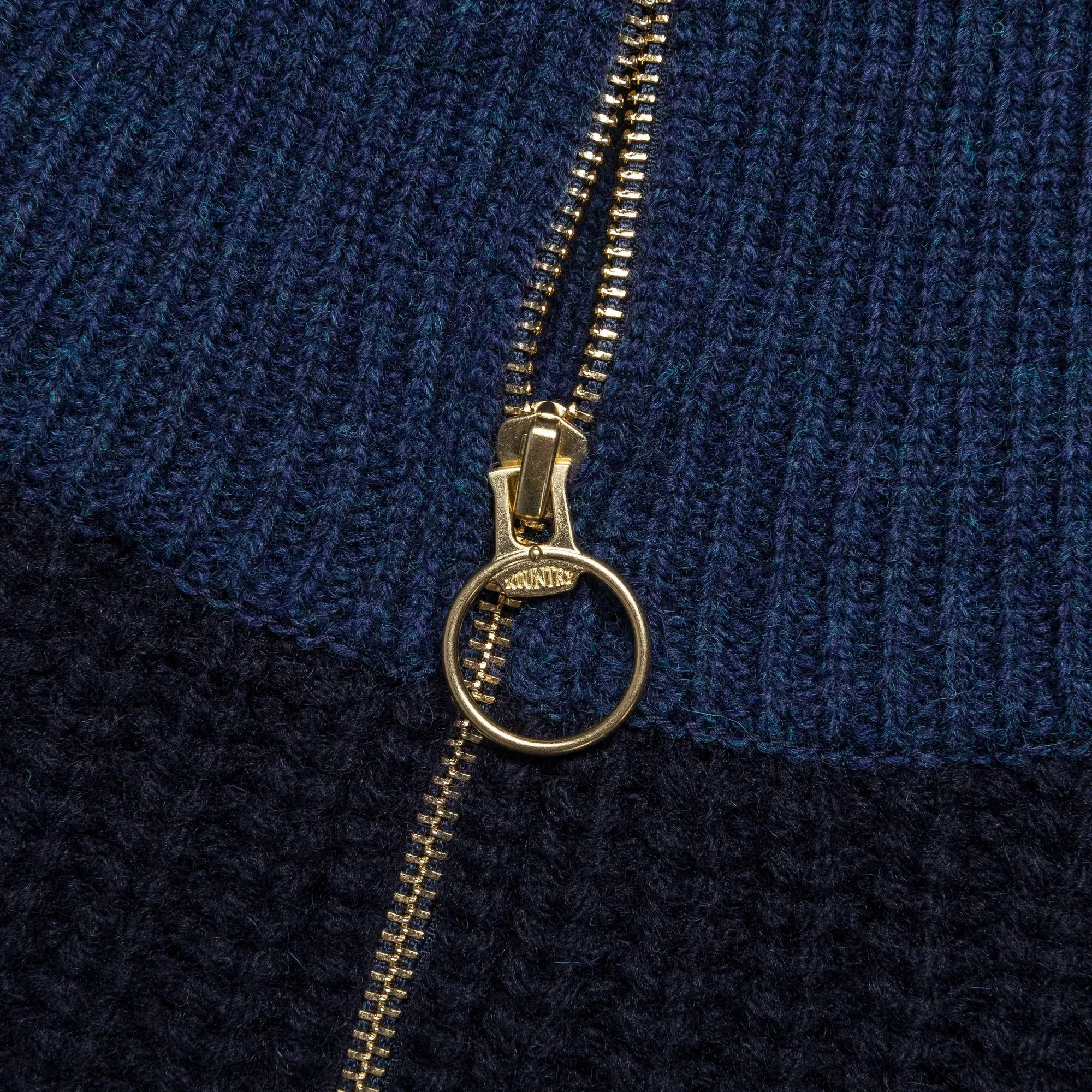 KAPITAL 3G Wool Cable Knit ZIP UP Pullover - Navy