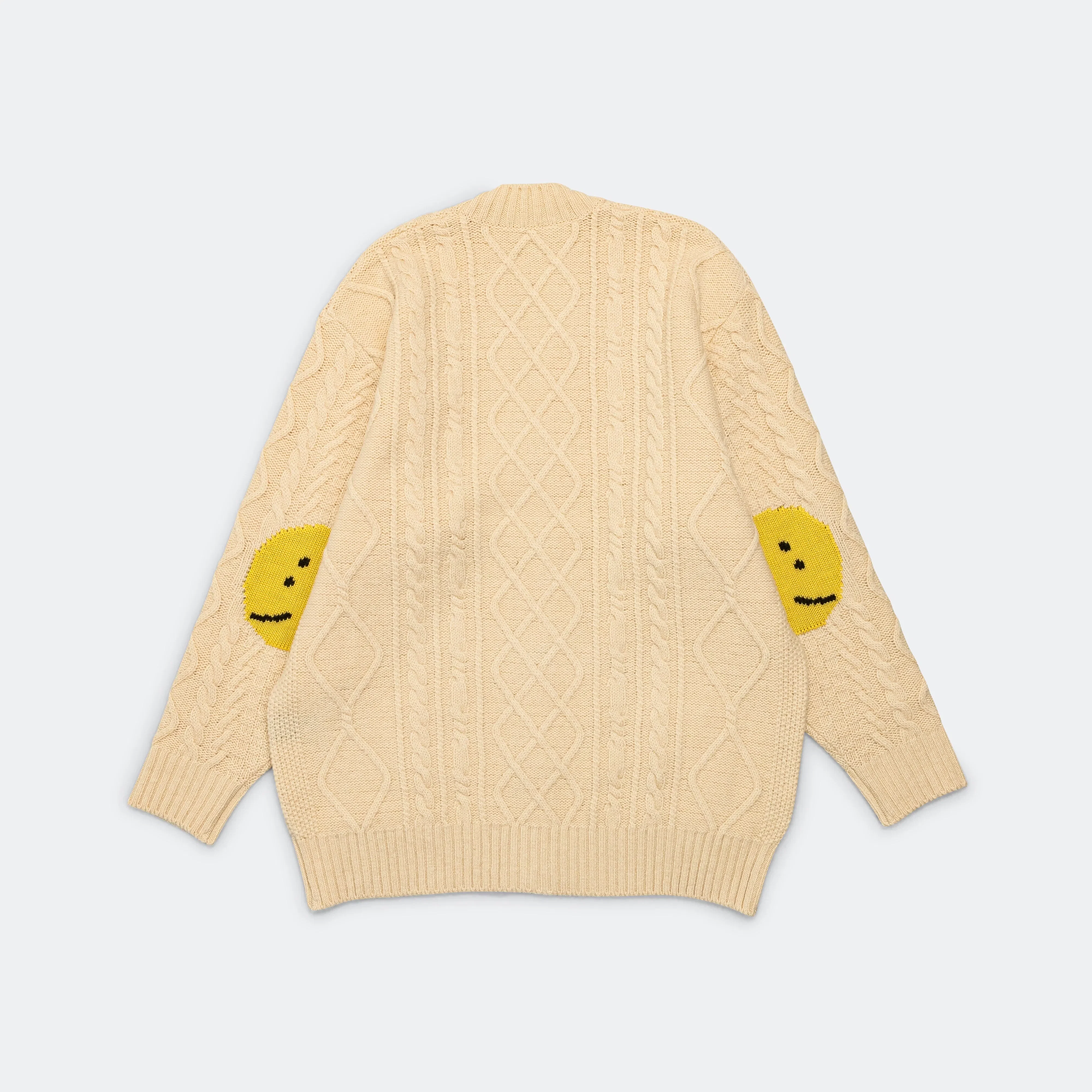 KAPITAL 5G Wool Cable Knit PROFILE RAINBOWY Patch Cardigan - Nat