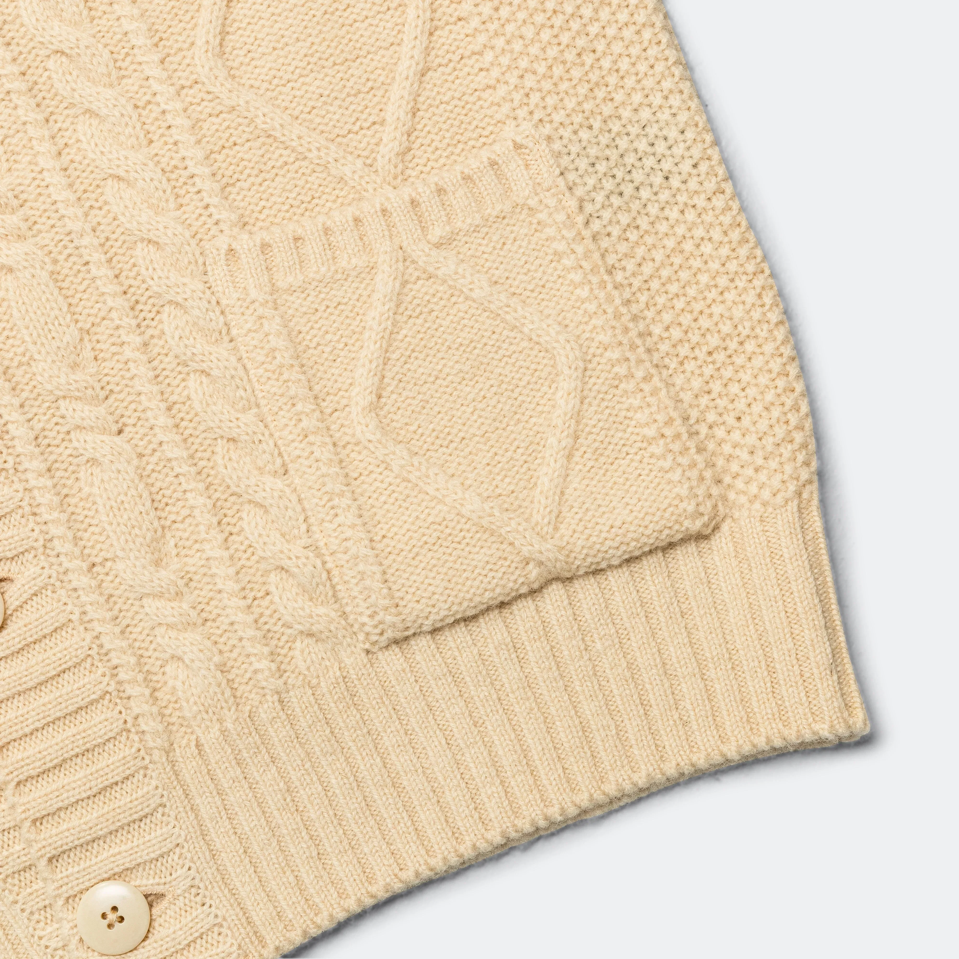 KAPITAL 5G Wool Cable Knit PROFILE RAINBOWY Patch Cardigan - Nat