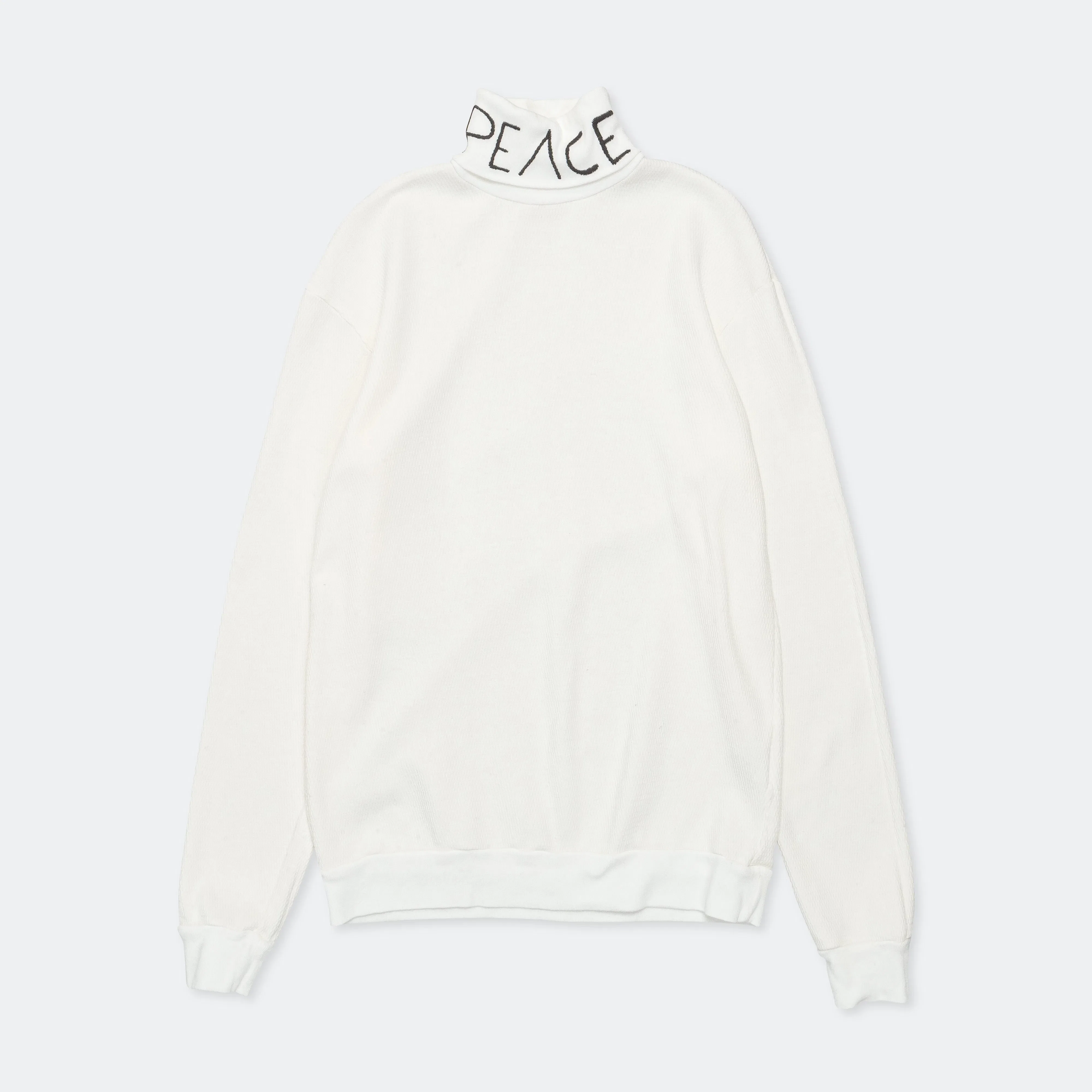 KAPITAL Waffle Jersey High-Neck Long Sleeve T (PEACE Embroidery) - White