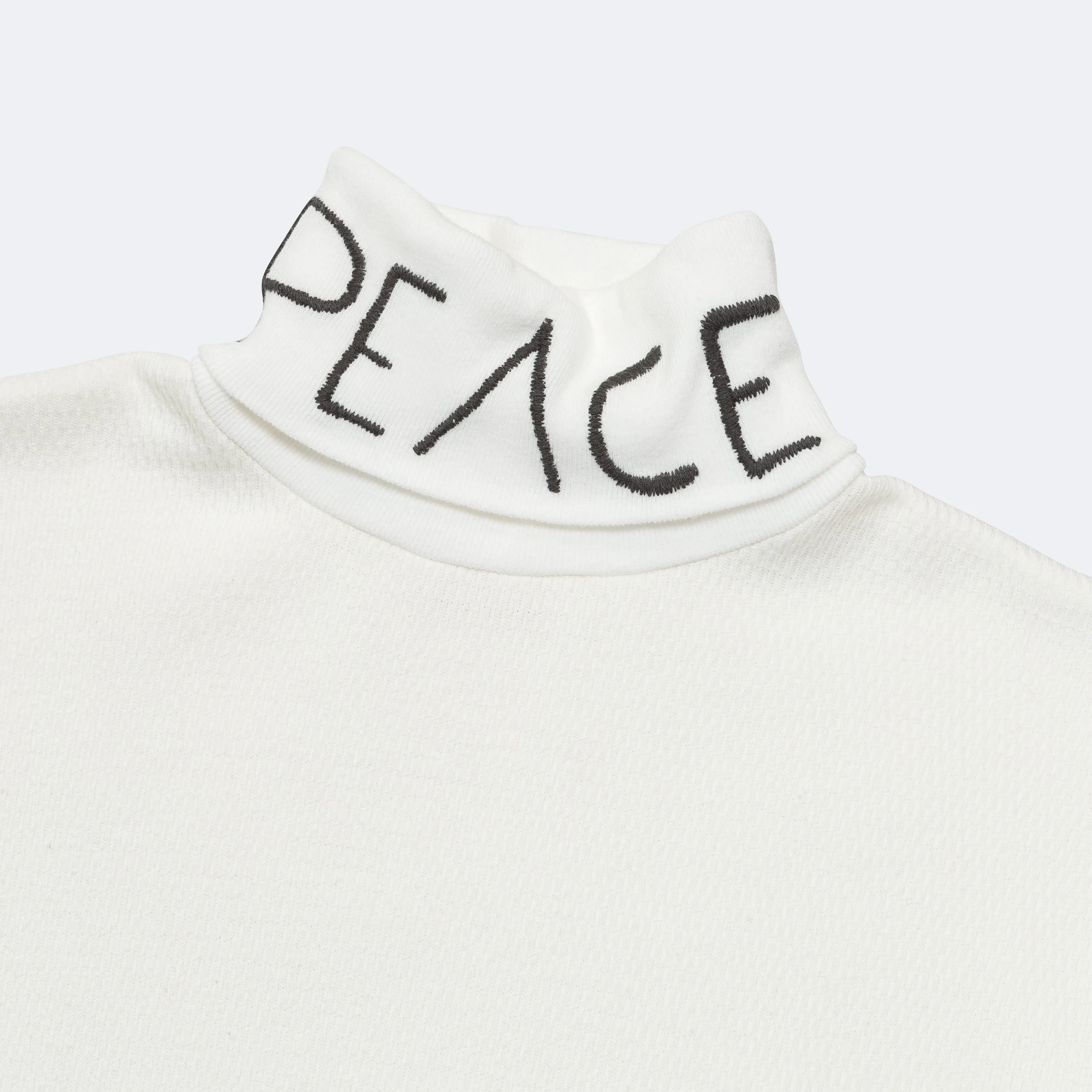 KAPITAL Waffle Jersey High-Neck Long Sleeve T (PEACE Embroidery) - White