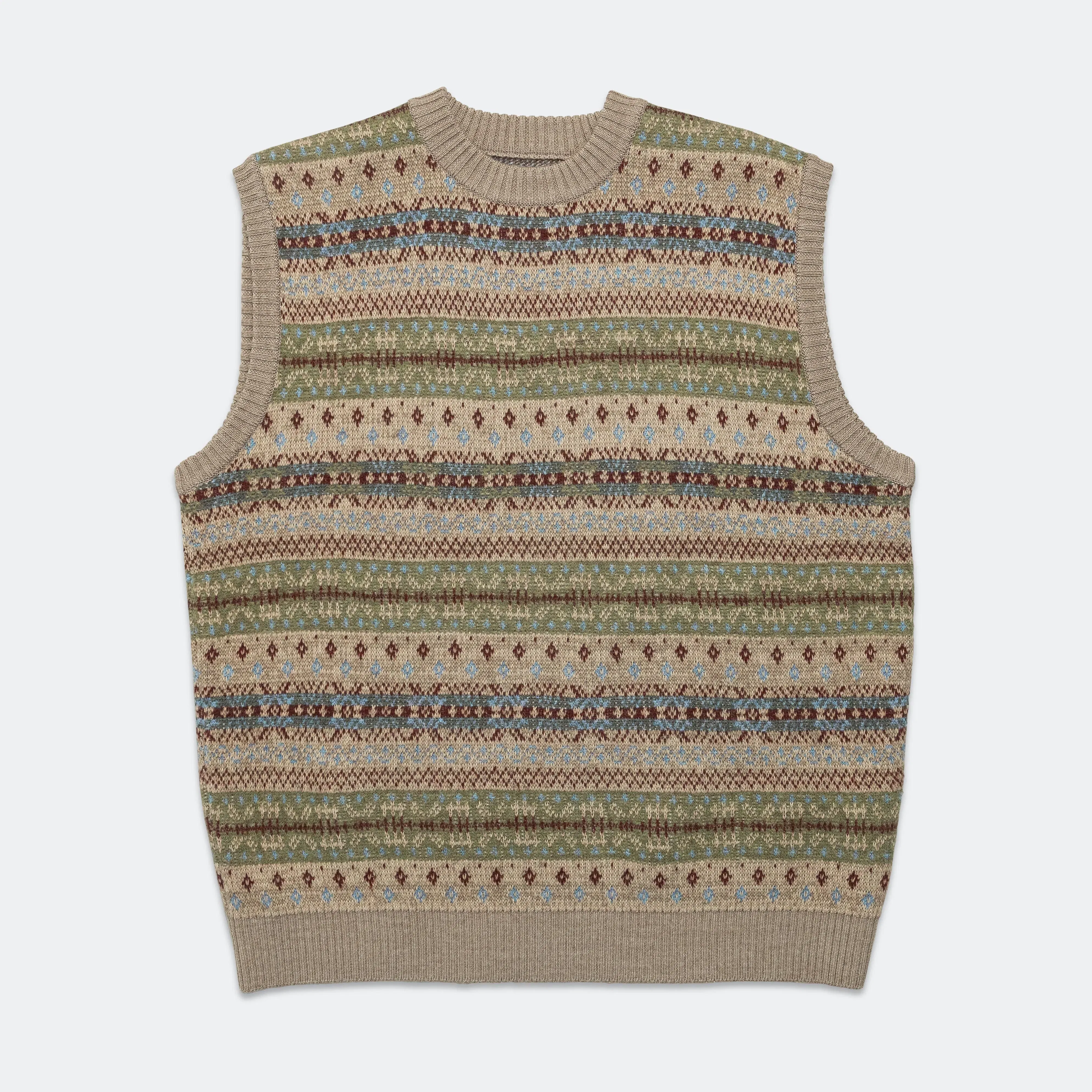 KAPITAL 7G Wool FairIsle BONE Vest - Sax