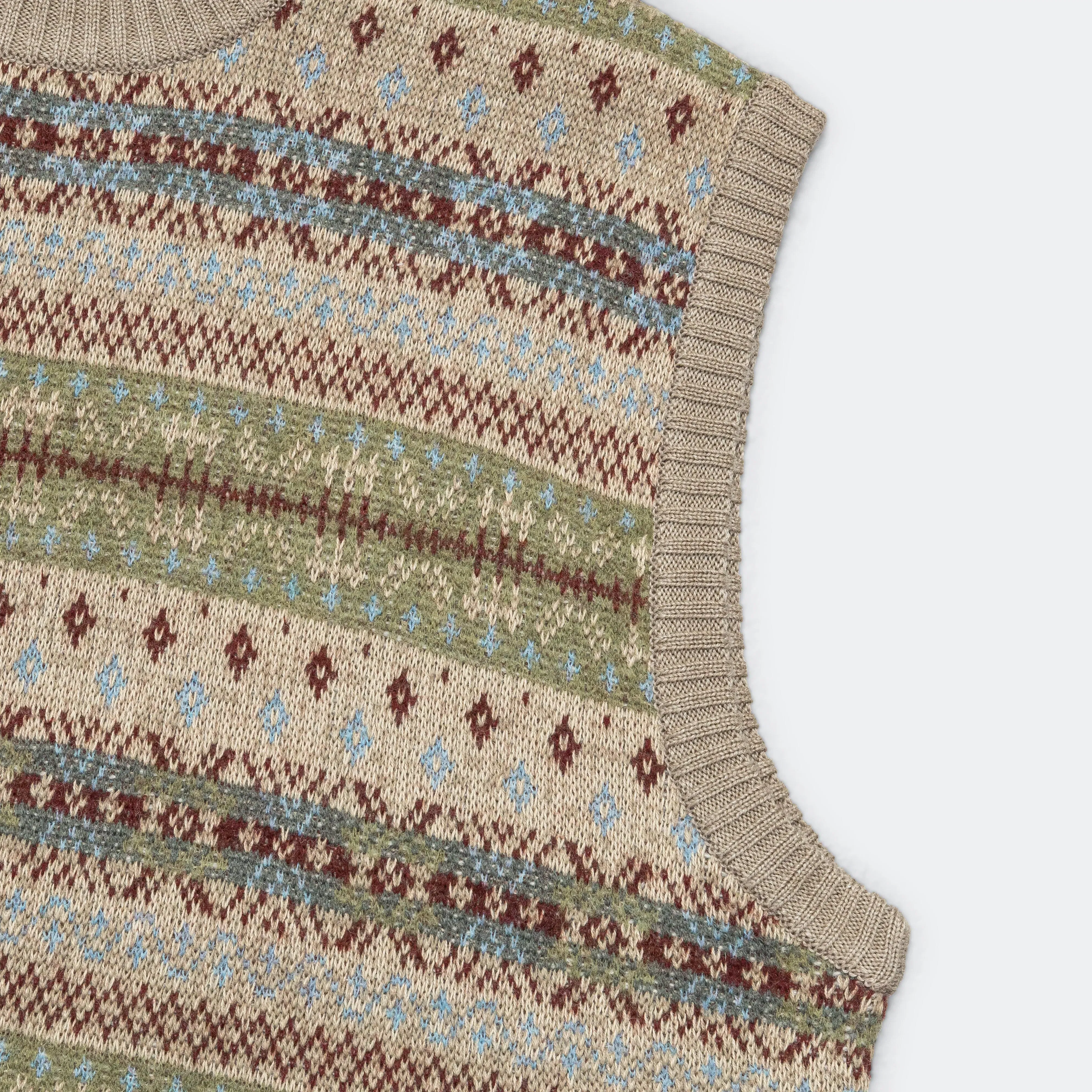 KAPITAL 7G Wool FairIsle BONE Vest - Sax