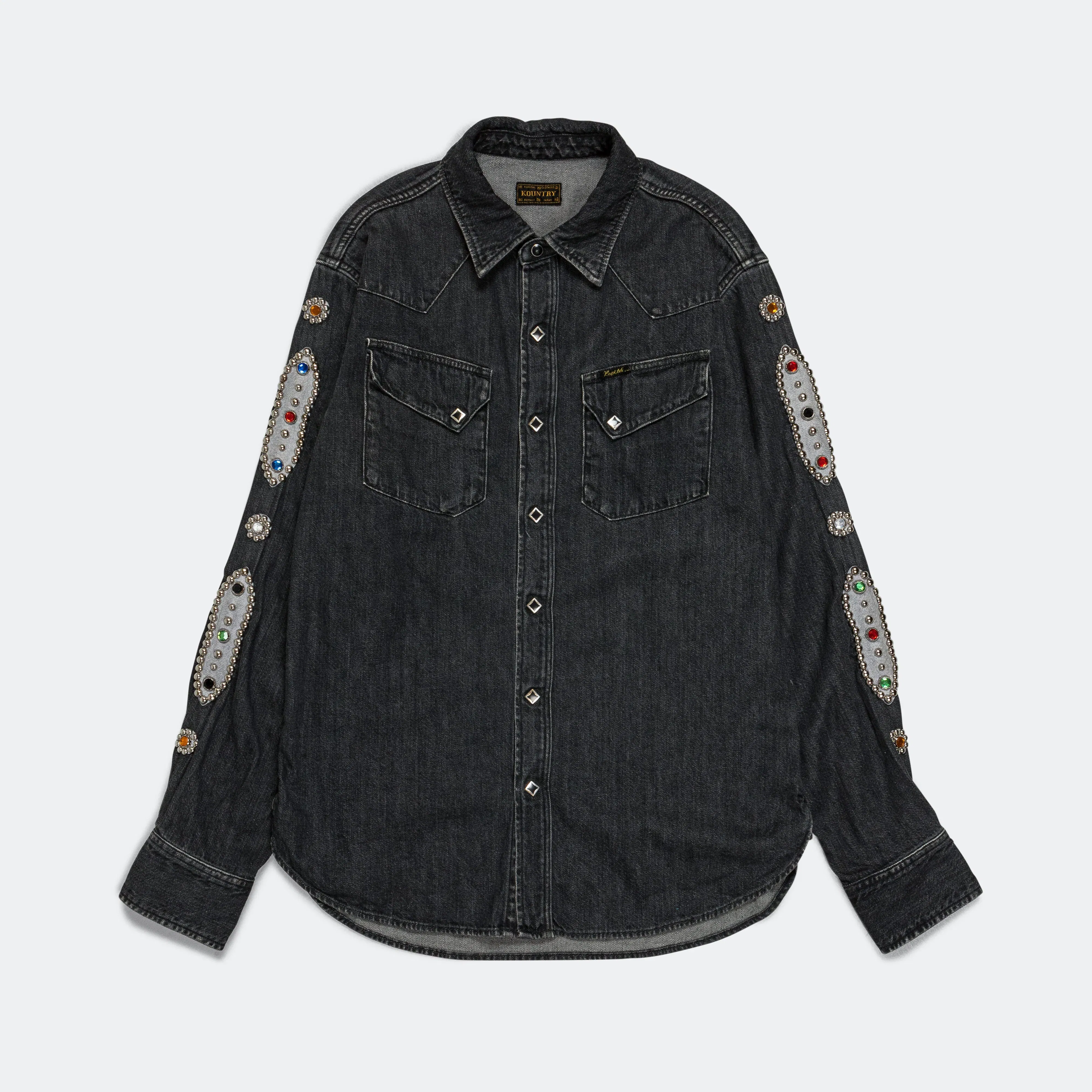 KAPITAL 8ozBlack Denim Western Shirt (STUDS) - Black