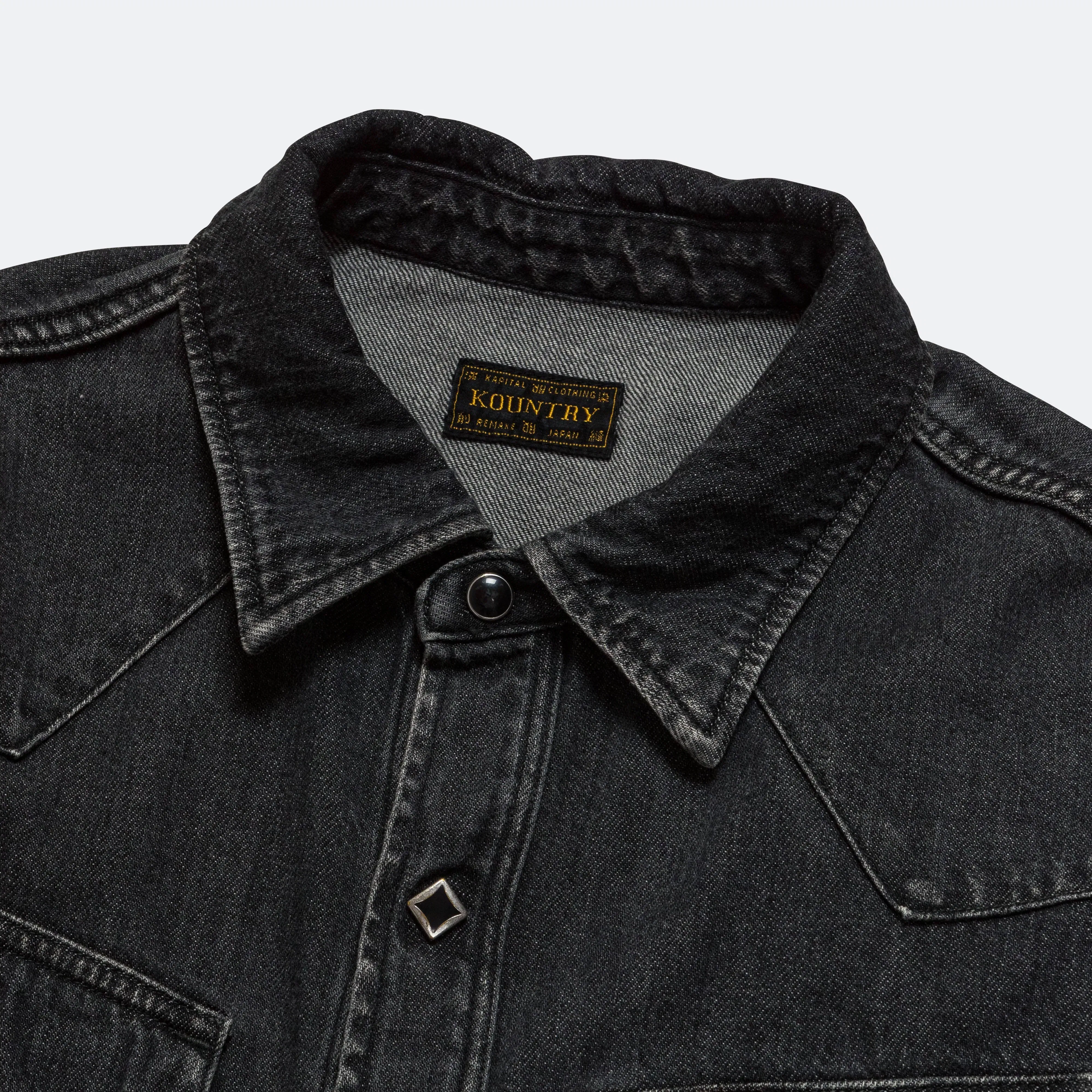 KAPITAL 8ozBlack Denim Western Shirt (STUDS) - Black
