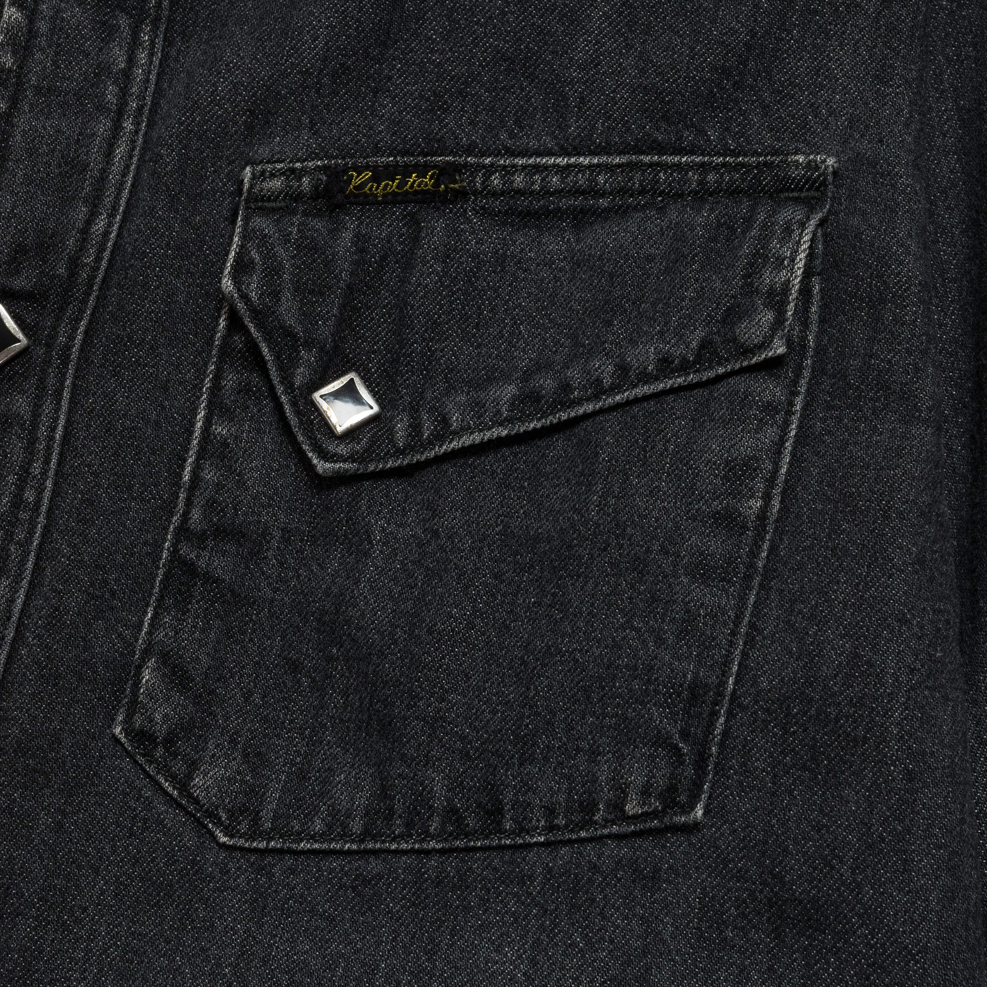 KAPITAL 8ozBlack Denim Western Shirt (STUDS) - Black