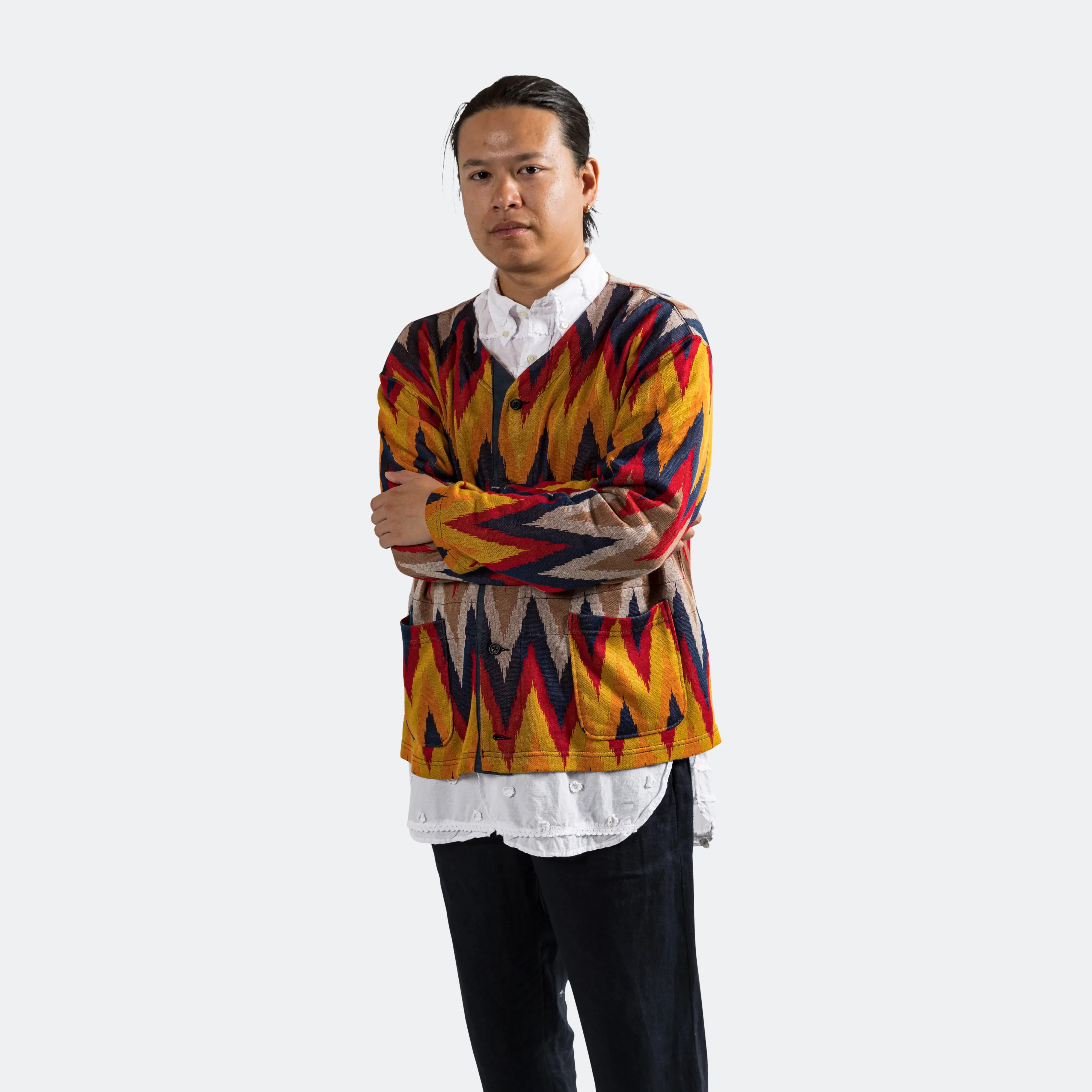 Engineered Garments Knit Cardigan - Red/Navy Ikat Knit