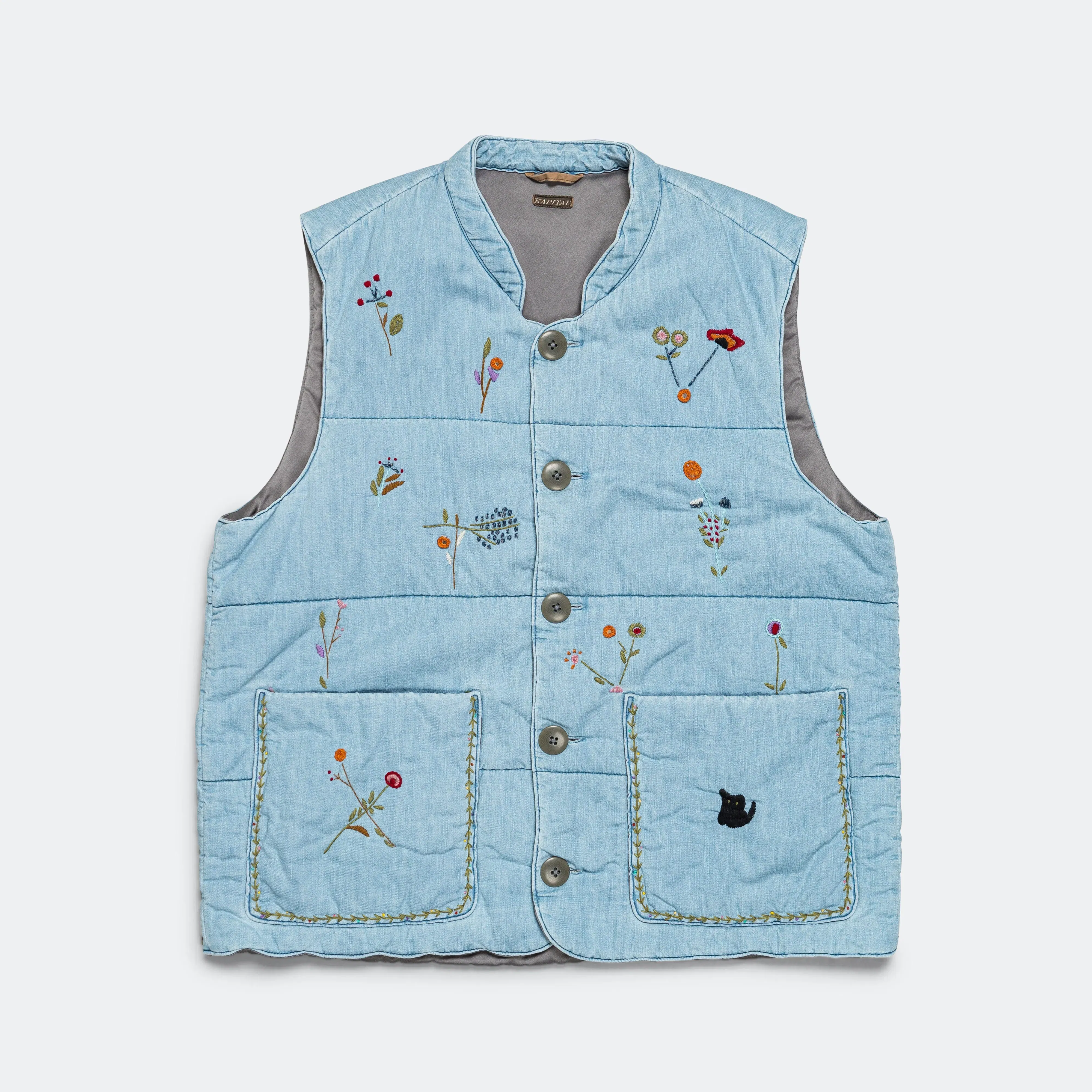 KAPITAL 6oz Denim Quilt SAMU Vest (Cat Embroidery) - Pro