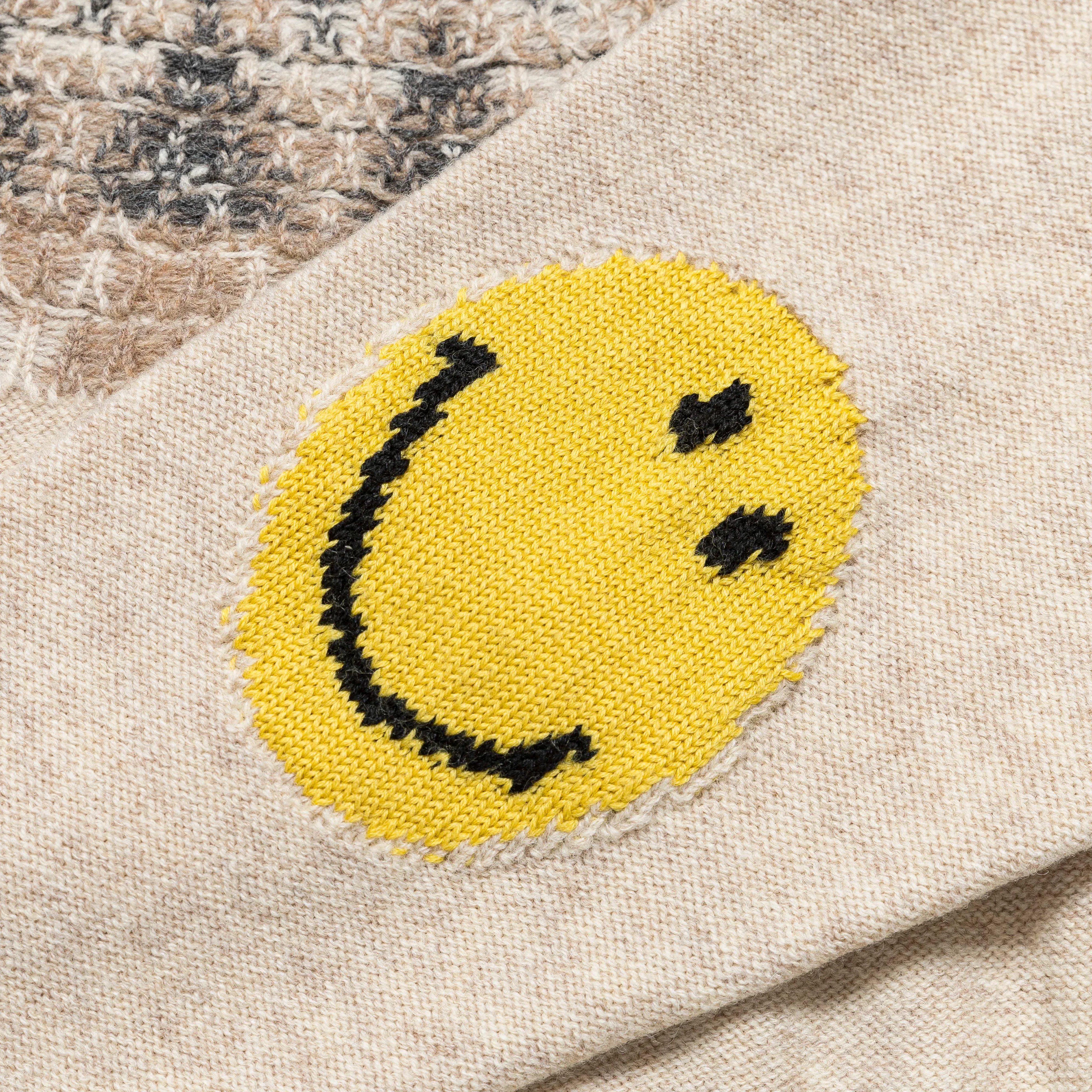 KAPITAL 5G Wool NORDIC SMILIE Patch Raglan Sweater - Ecru