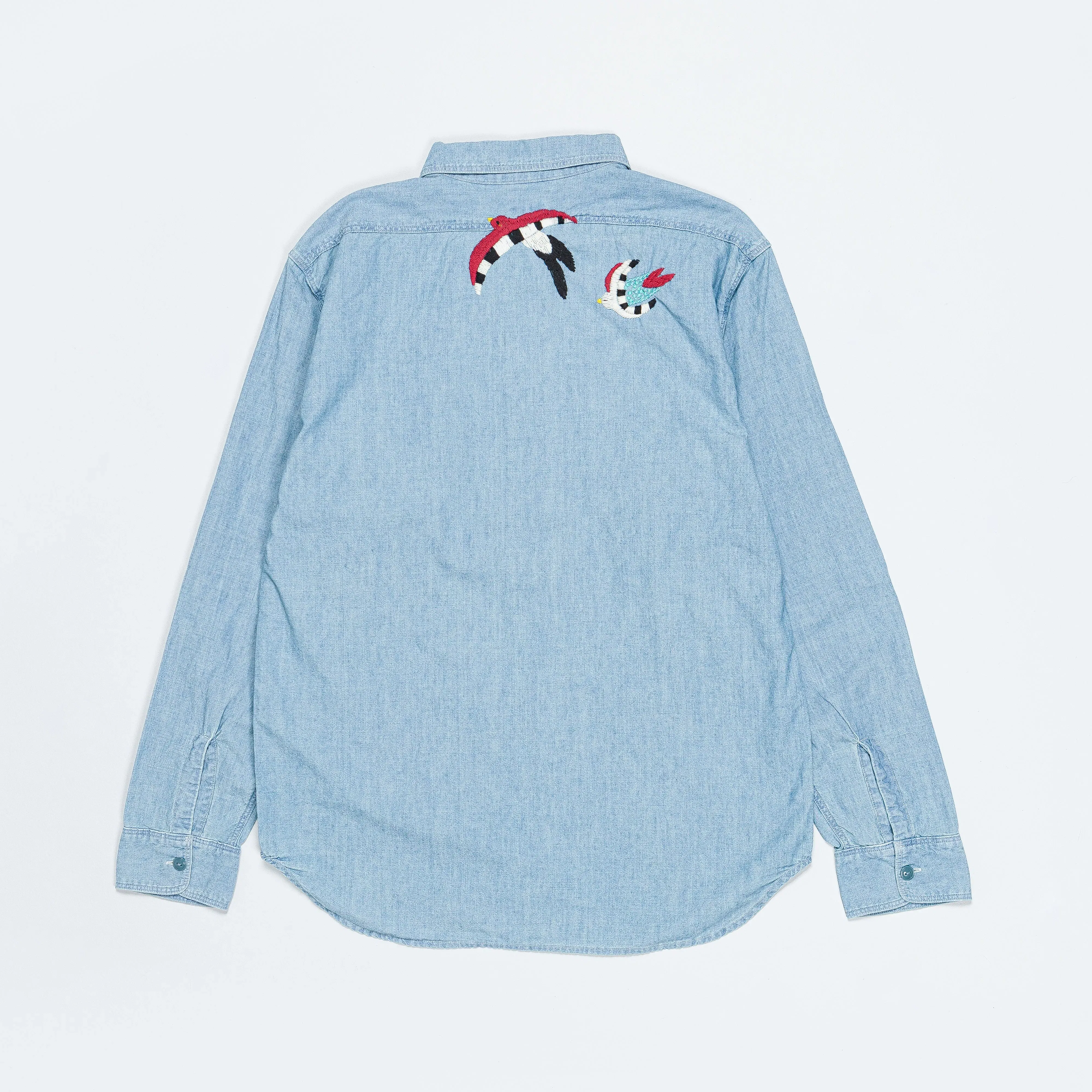 KAPITAL Chambray WORK Shirt (Swallow Embroidery) - Sax
