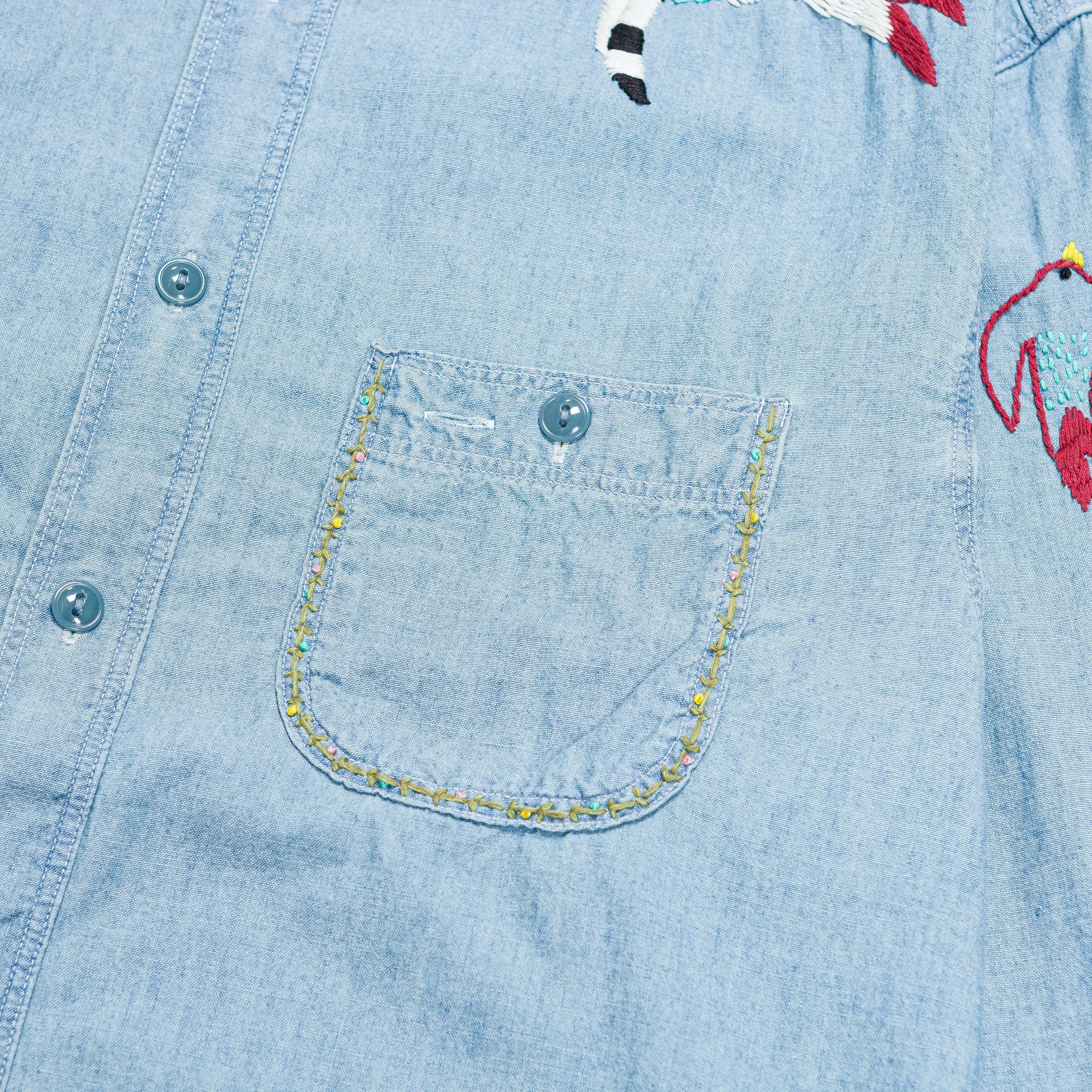 KAPITAL Chambray WORK Shirt (Swallow Embroidery) - Sax