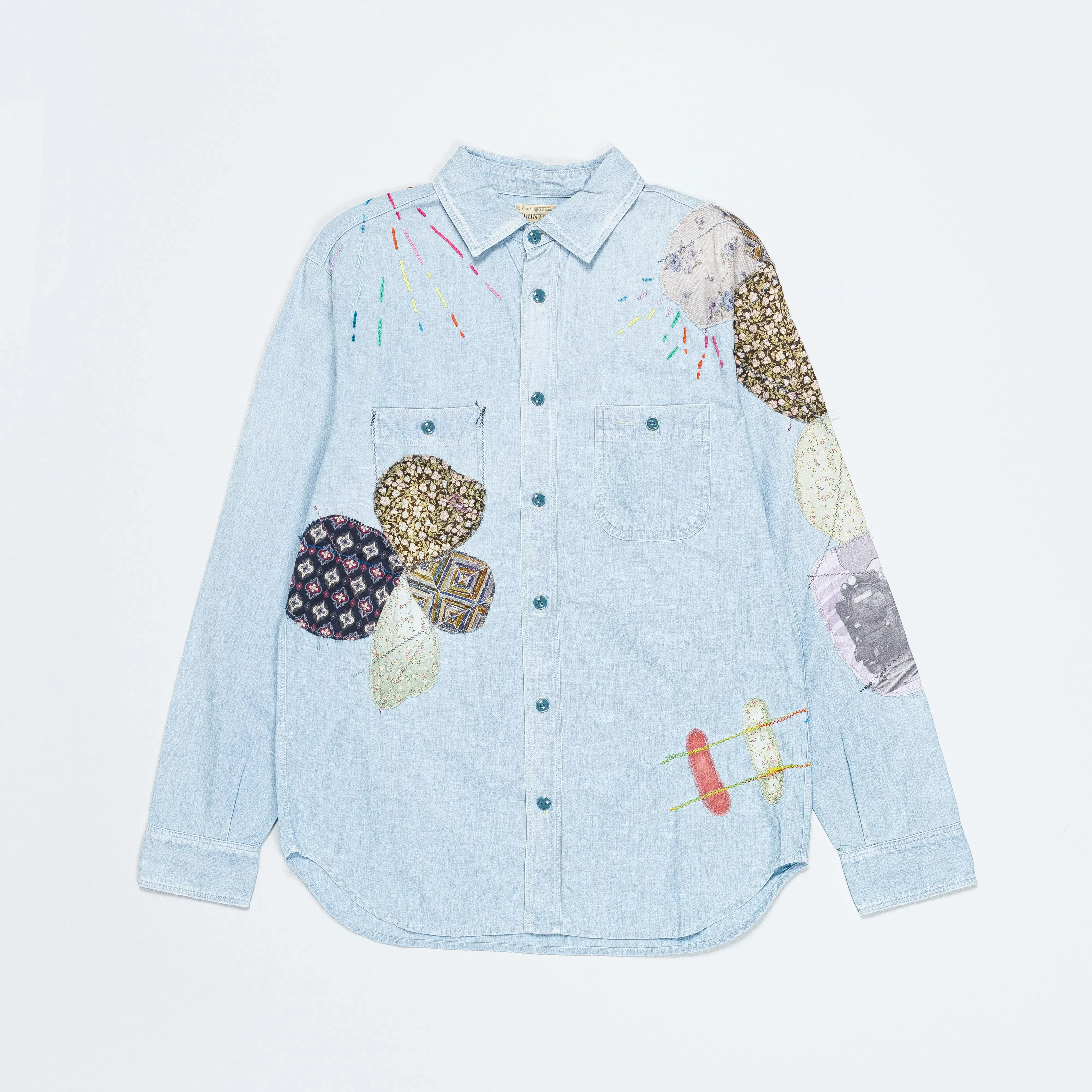 KAPITAL Chambray WORK Shirt (HIPPIE PATCH REMAKE) - Sax
