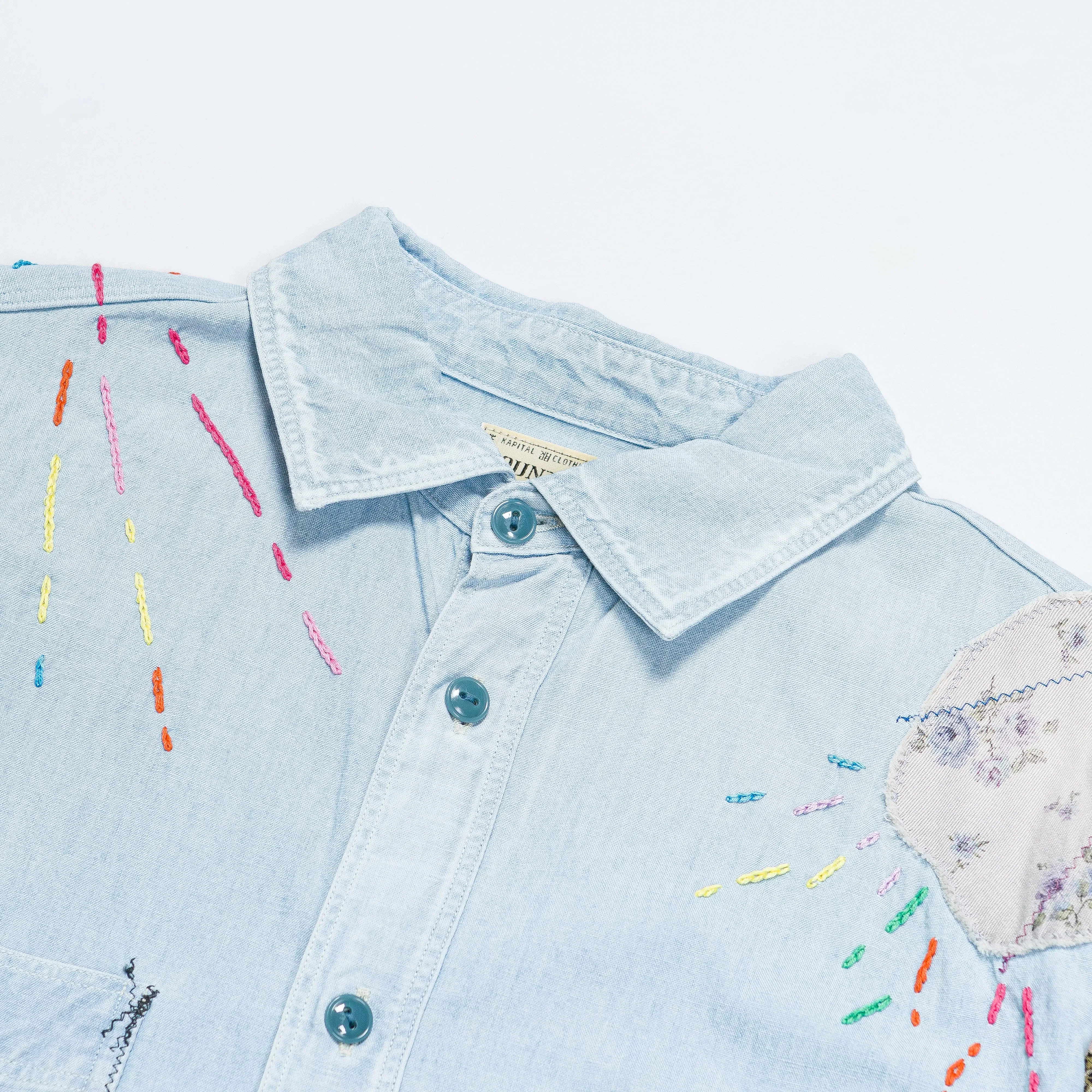 KAPITAL Chambray WORK Shirt (HIPPIE PATCH REMAKE) - Sax