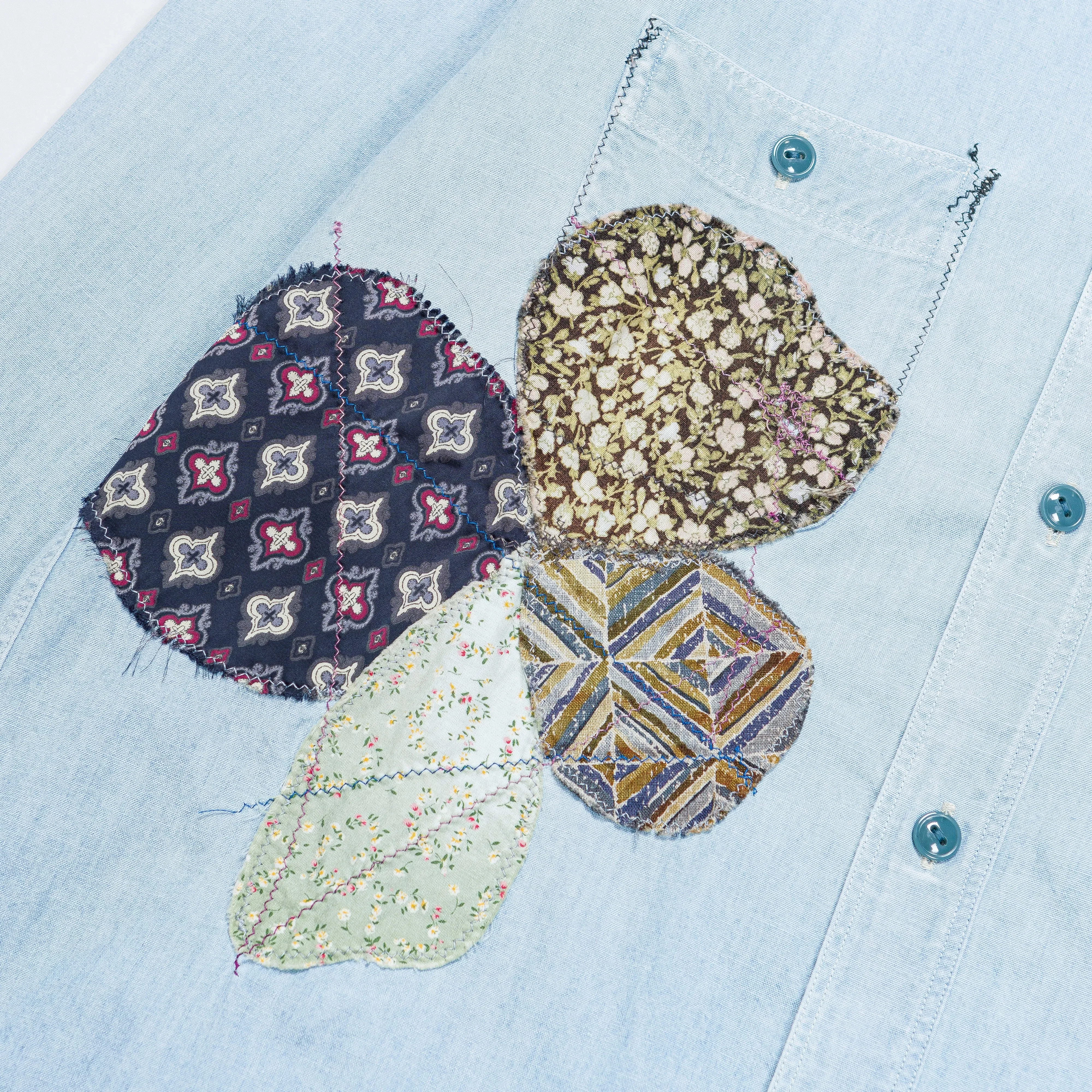 KAPITAL Chambray WORK Shirt (HIPPIE PATCH REMAKE) - Sax