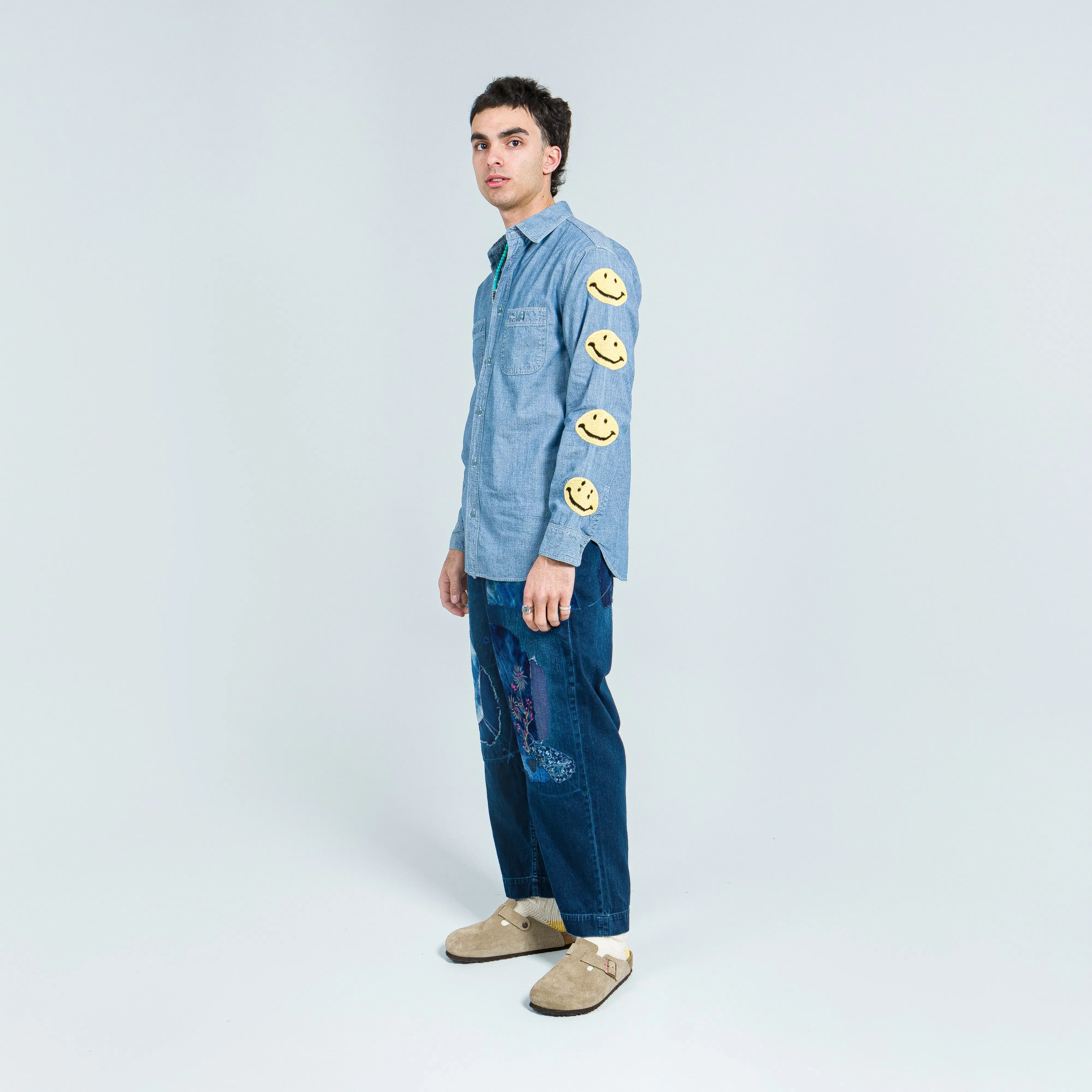 KAPITAL Chambray Work Shirt (Smile) - Sax