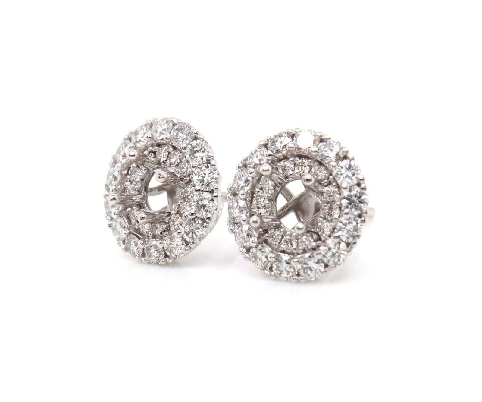 Gabriel & Co. New Gabriel & Co. 1.01ctw Diamond Double Halo Semi Mount Stud Earrings in 14K