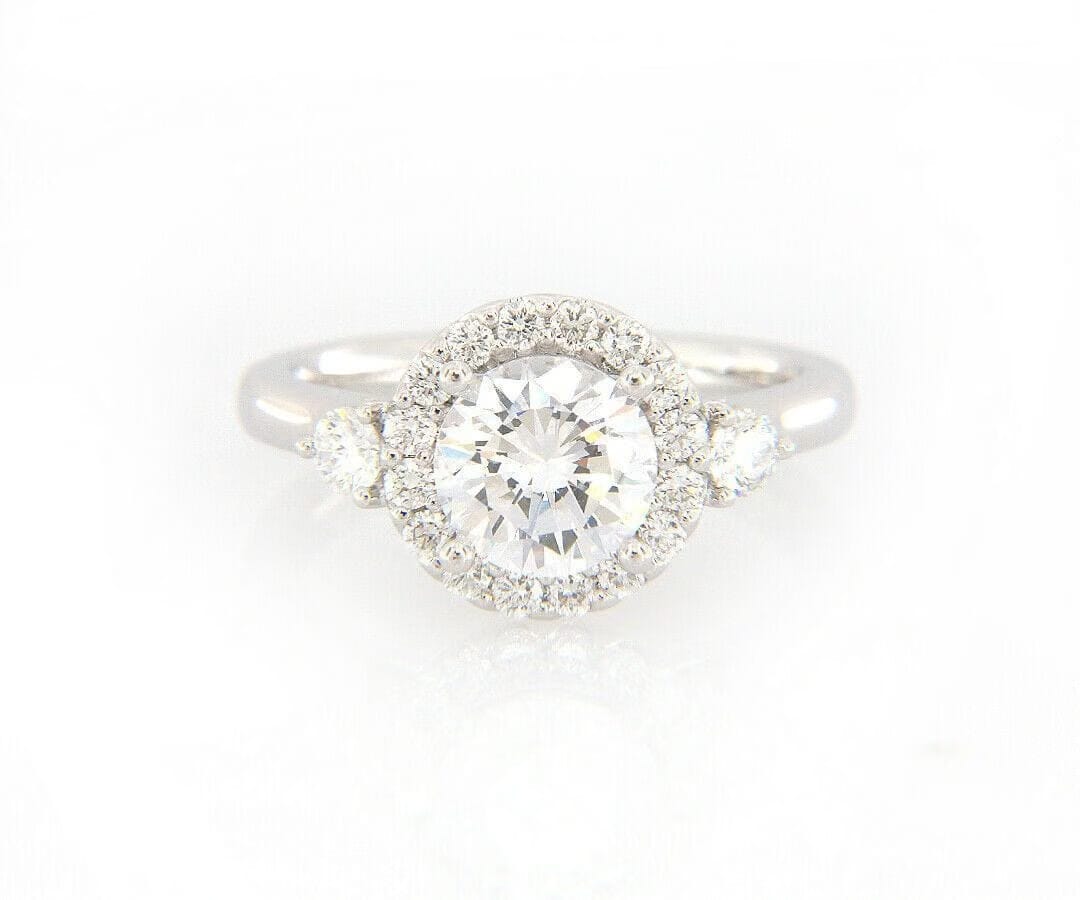 Gabriel & Co. New Gabriel & Co. 0.52ctw Halo Three Stone Semi Mount Ring in 14K