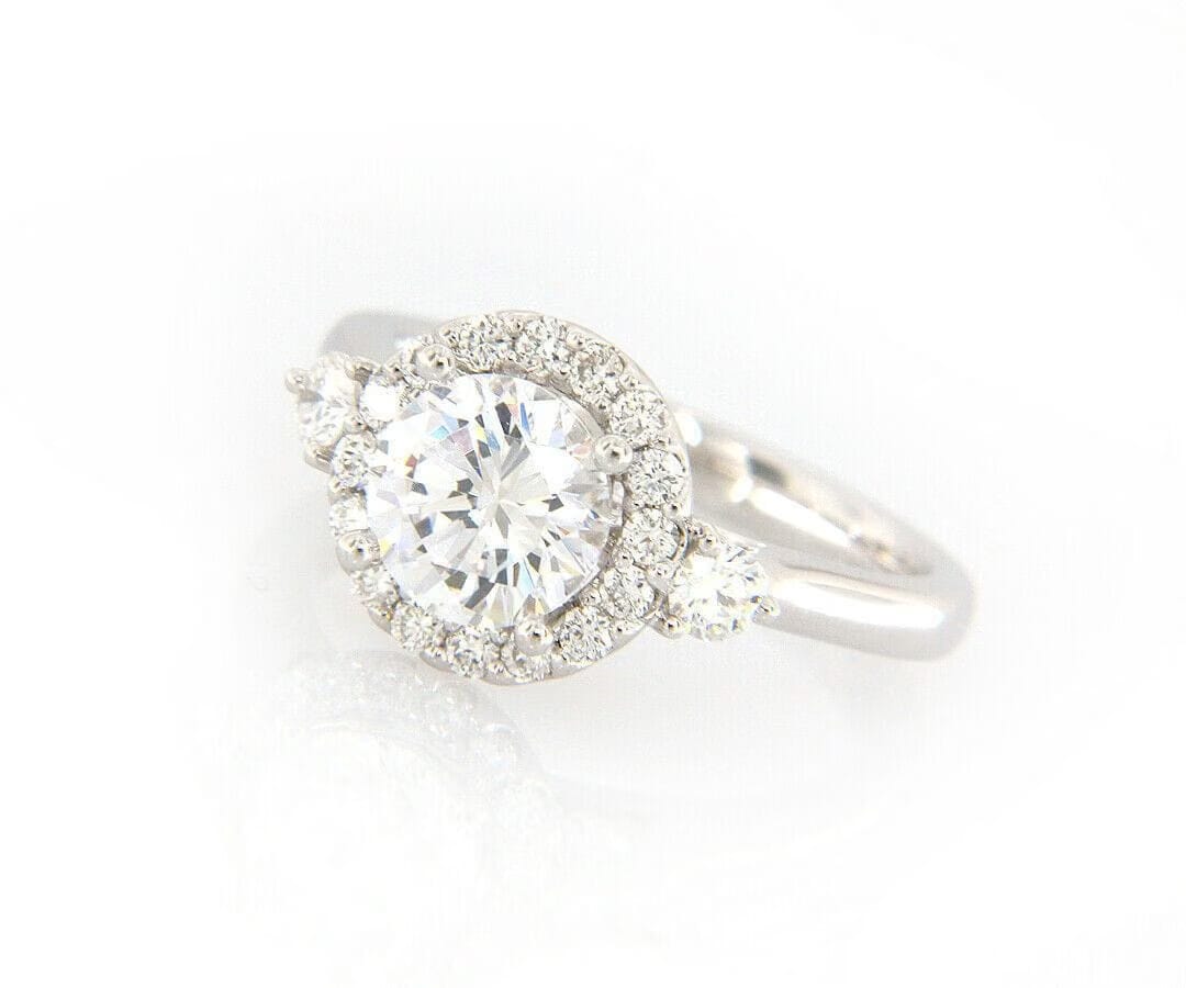 Gabriel & Co. New Gabriel & Co. 0.52ctw Halo Three Stone Semi Mount Ring in 14K