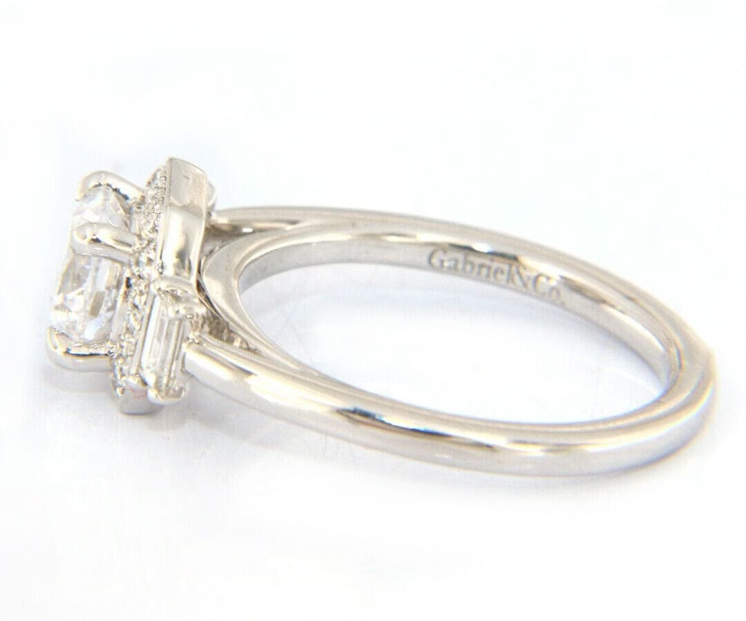 Gabriel & Co. New Gabriel & Co. Art Deco Octagonal Three Stone Halo Semi Mount Ring in 14K