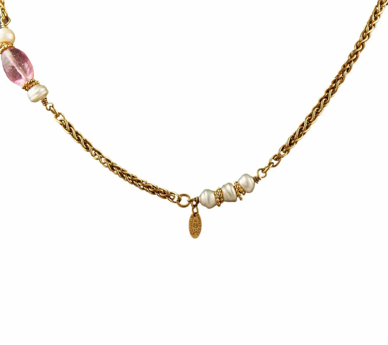 Chanel Pink Stone and Faux Pearl Station Necklace
