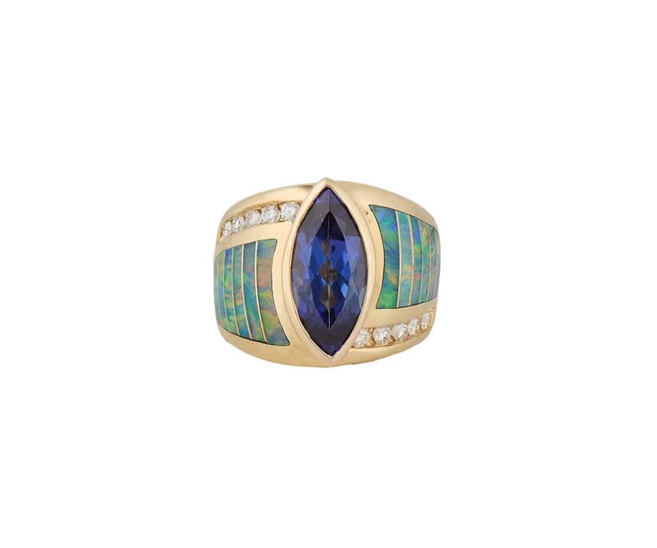 Kabana Tanzanite Opal Inlay and 0.30ctw Diamond Dome Ring in 18K