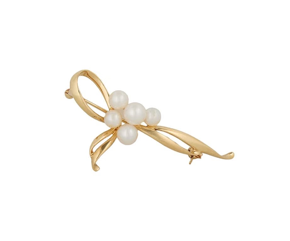 Mikimoto Akoya Pearl Bow Brooch in 18K