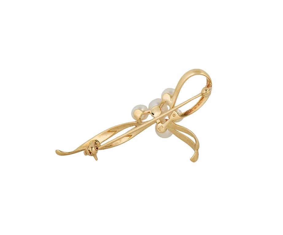 Mikimoto Akoya Pearl Bow Brooch in 18K