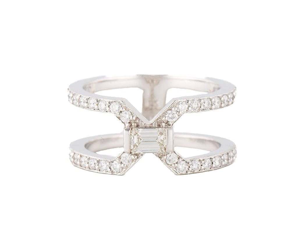 Penny Preville 1.00ctw Emerald and Round Diamond Double Row Ring 18K