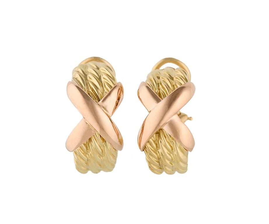 David Yurman Vintage David Yurman Cable X Two Tone Hoop Earrings in 18K