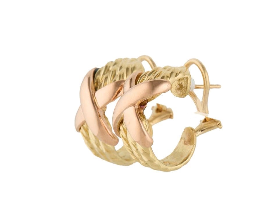 David Yurman Vintage David Yurman Cable X Two Tone Hoop Earrings in 18K