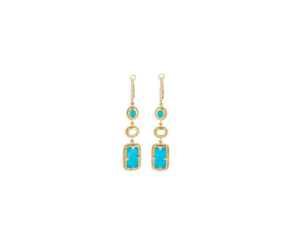 Doves By Doron Paloma New Doves by Doron Paloma Quartz MOP Turquoise and Diamond Dangle Earrings 18K