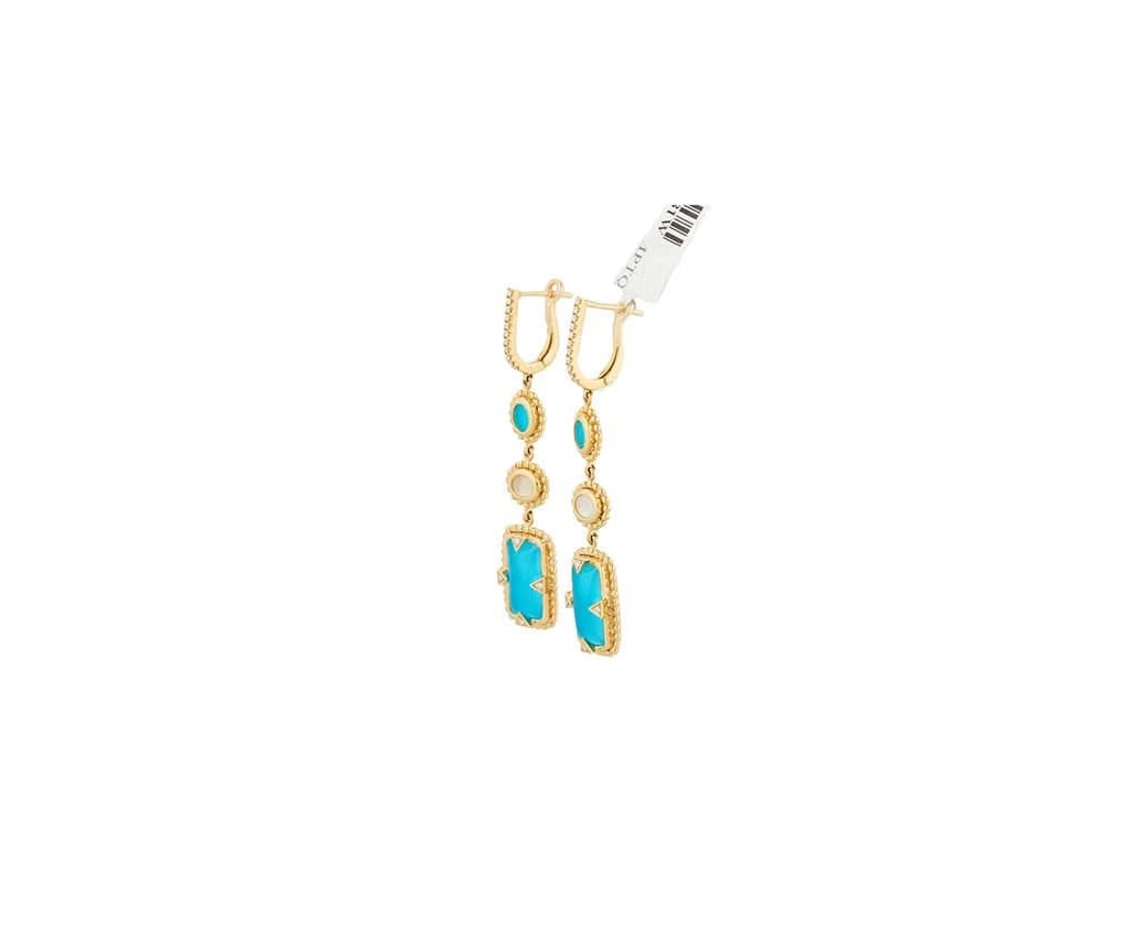 Doves By Doron Paloma New Doves by Doron Paloma Quartz MOP Turquoise and Diamond Dangle Earrings 18K