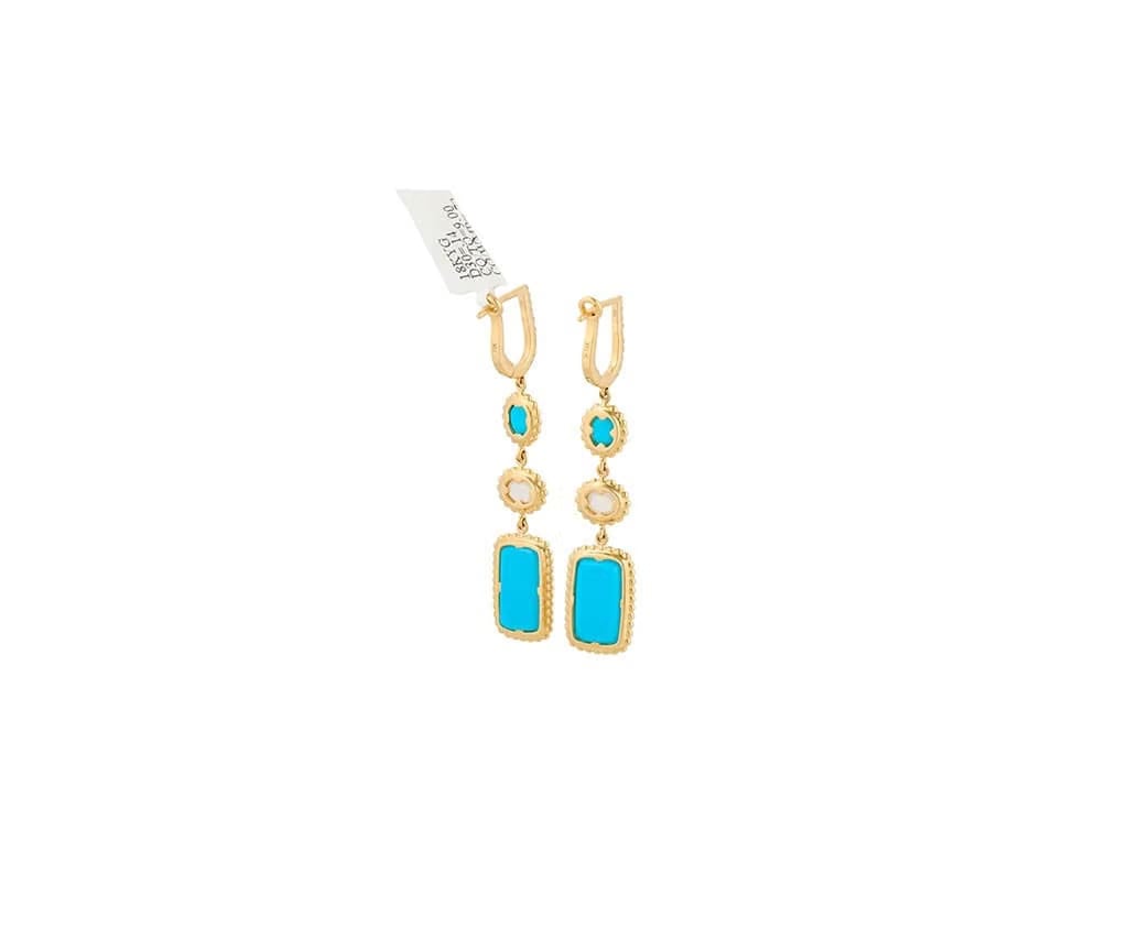 Doves By Doron Paloma New Doves by Doron Paloma Quartz MOP Turquoise and Diamond Dangle Earrings 18K