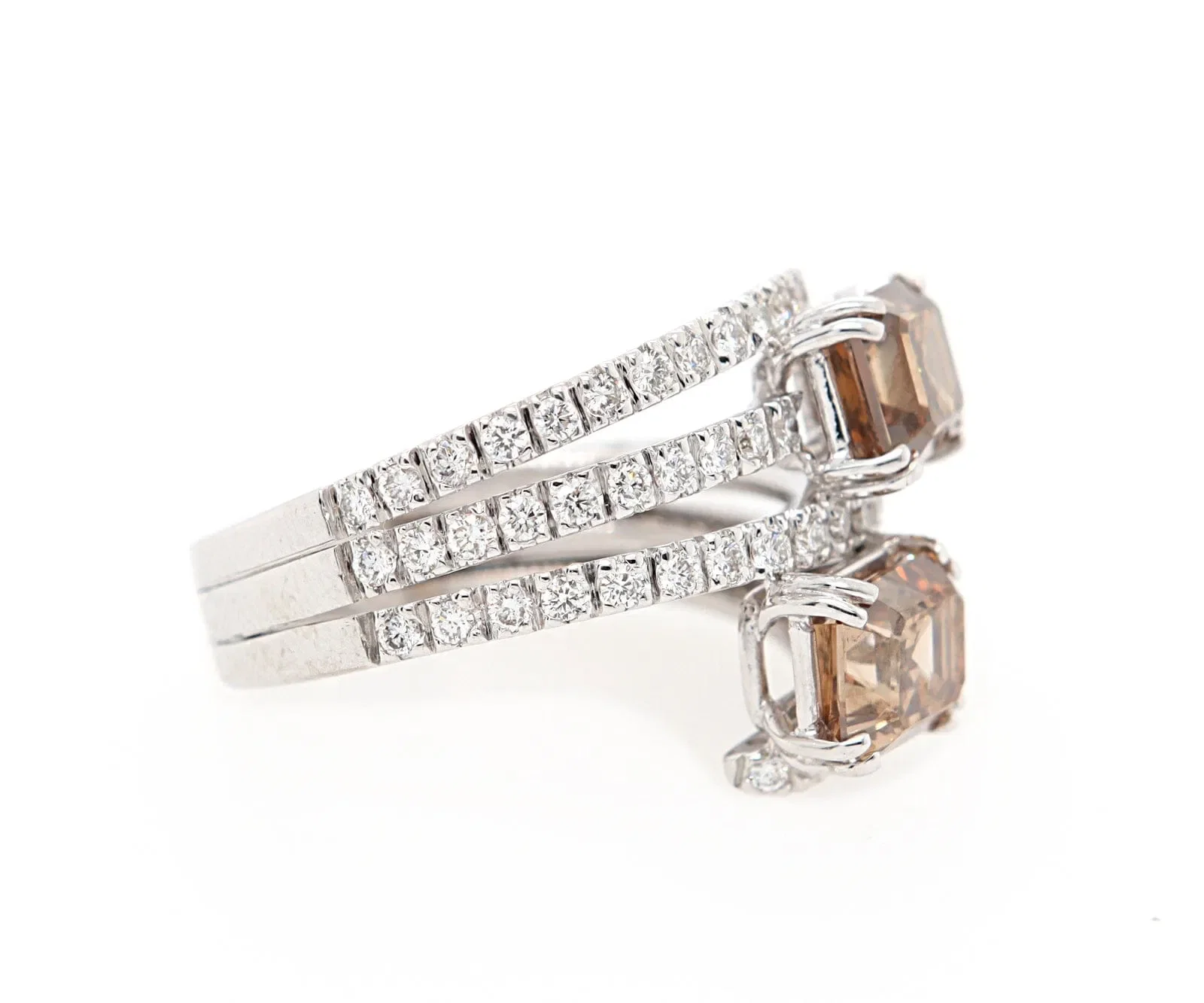 Leo Pizzo 4.10ctw Brown and White Diamond Bypass Ring in 18K W/Box