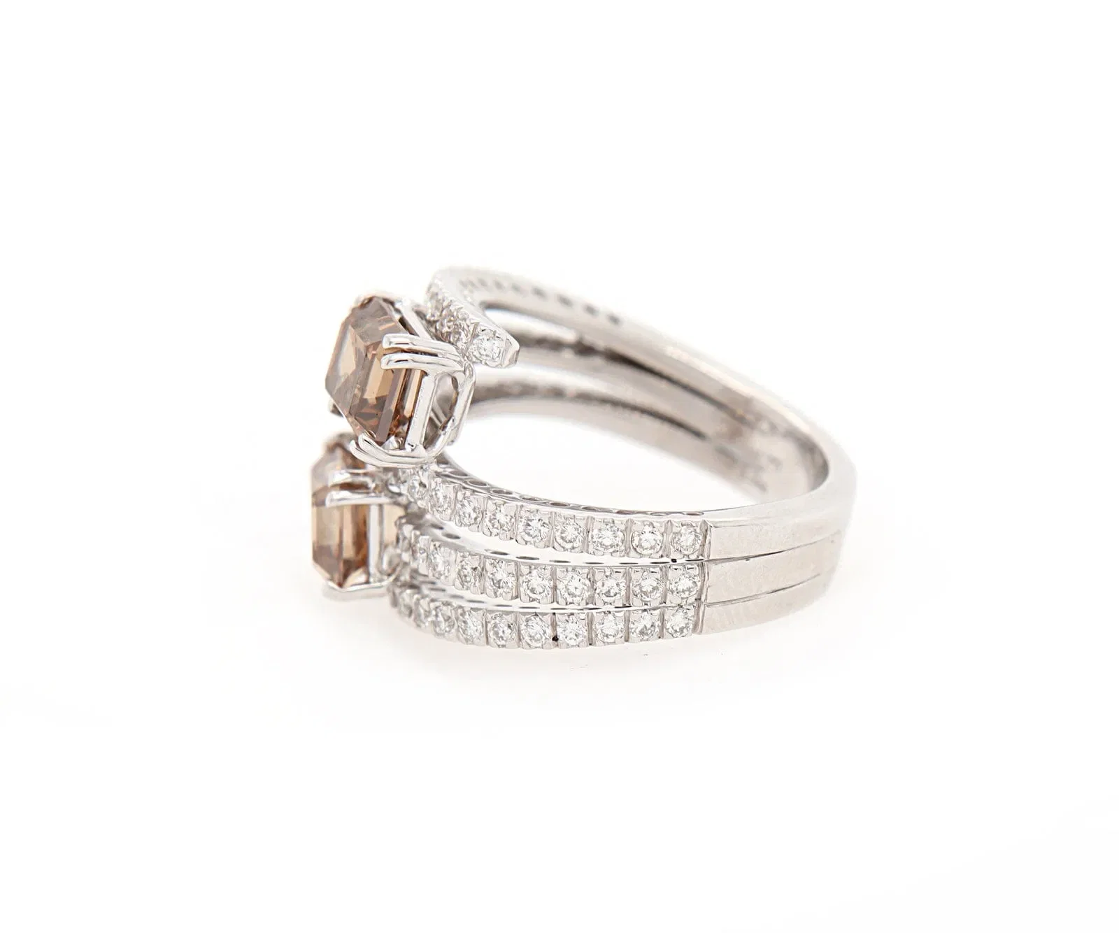 Leo Pizzo 4.10ctw Brown and White Diamond Bypass Ring in 18K W/Box