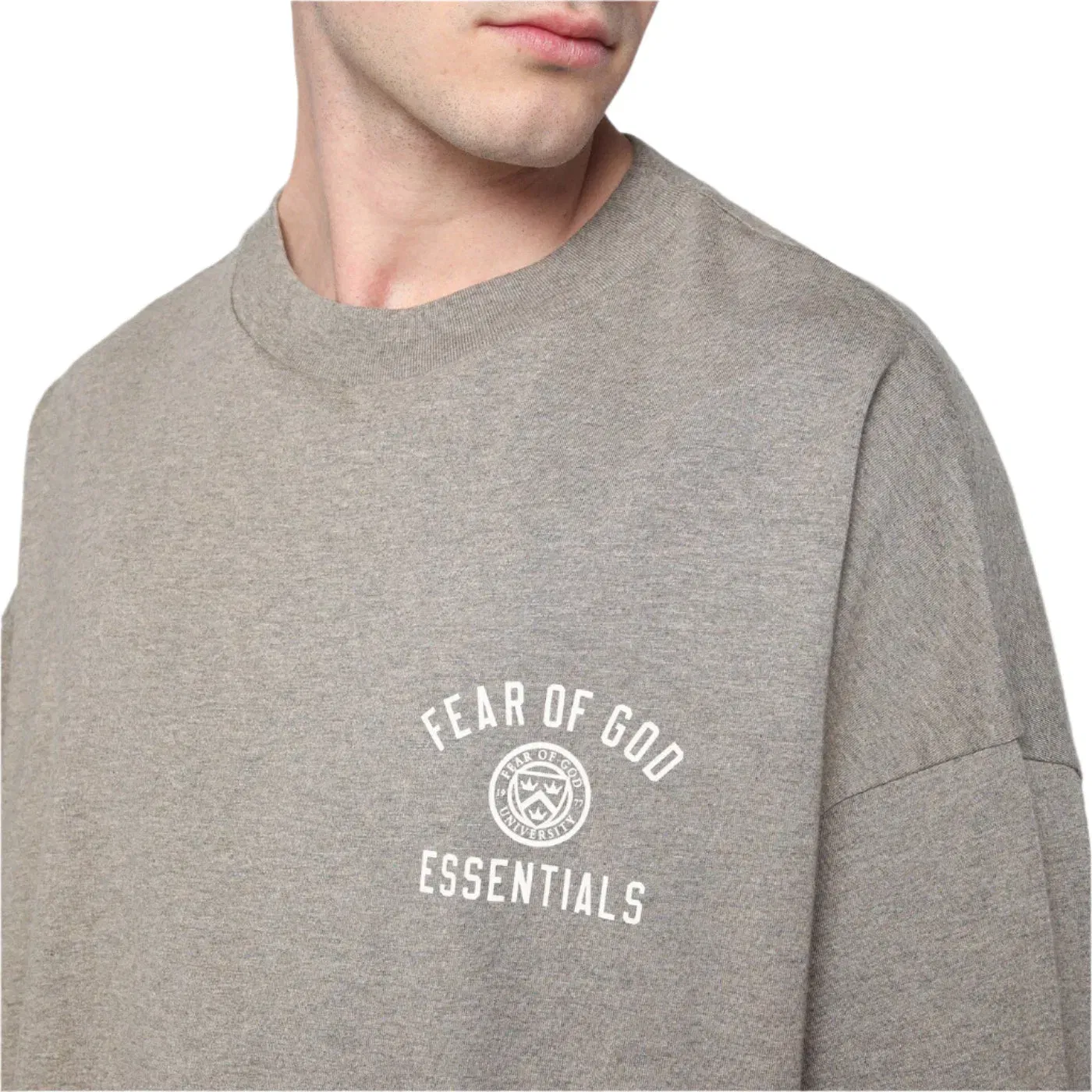 Fear Of God Essentials University Logo T-Shirt 'Heather Oatmeal'